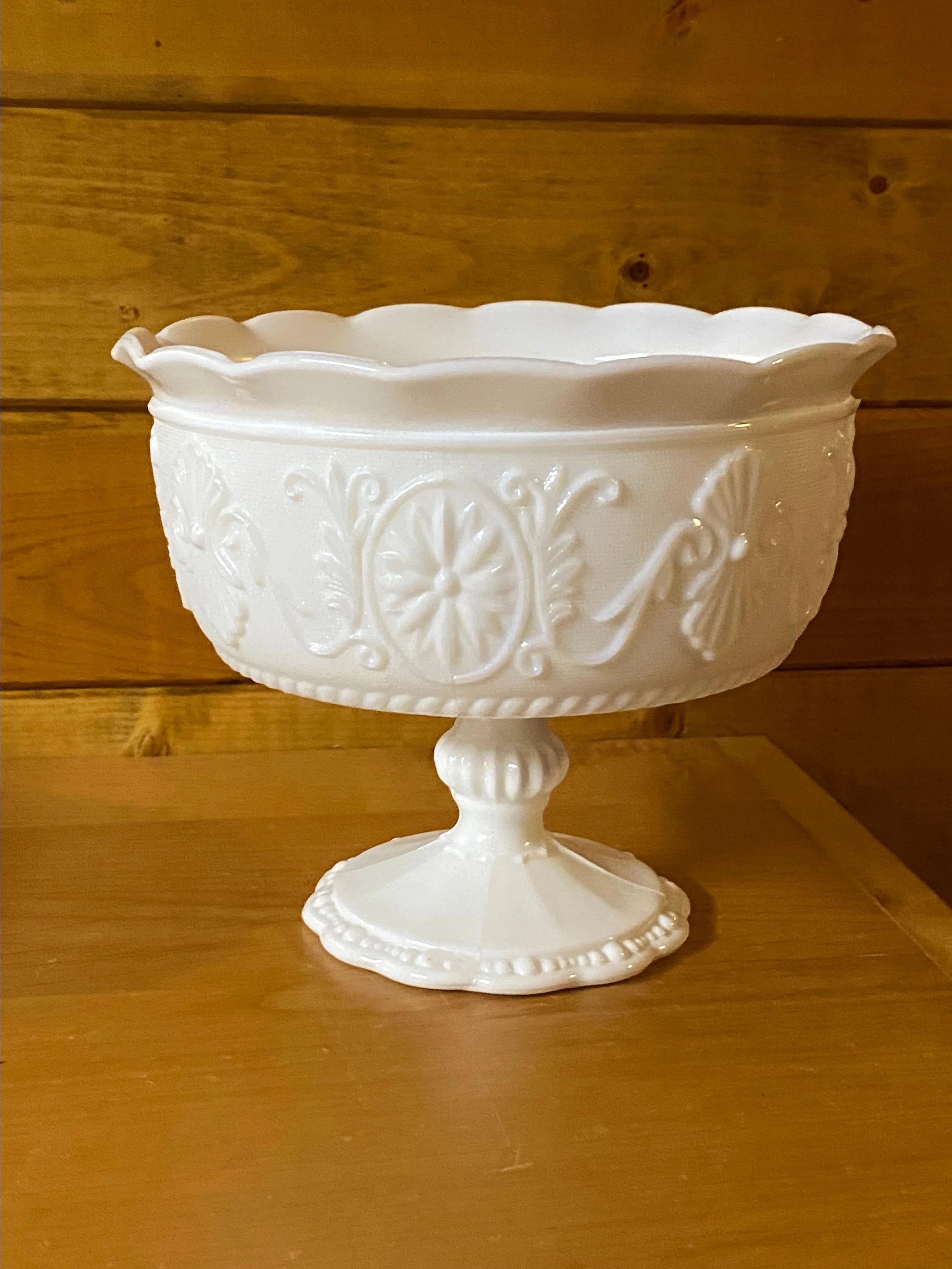 Product image for MG26 VINTAGE INDIANA SANDWICH MILK GLASS PEDESTAL COMPOTE CANDY DISH
