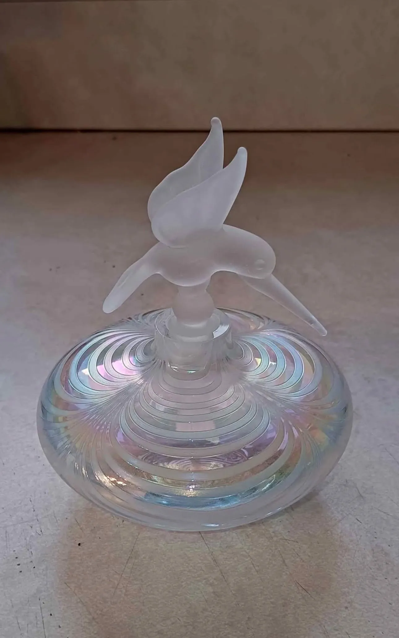 Product image for Vintage Studio Art Glass    Iredescent Perfume Bottle with Humminhbird stopper