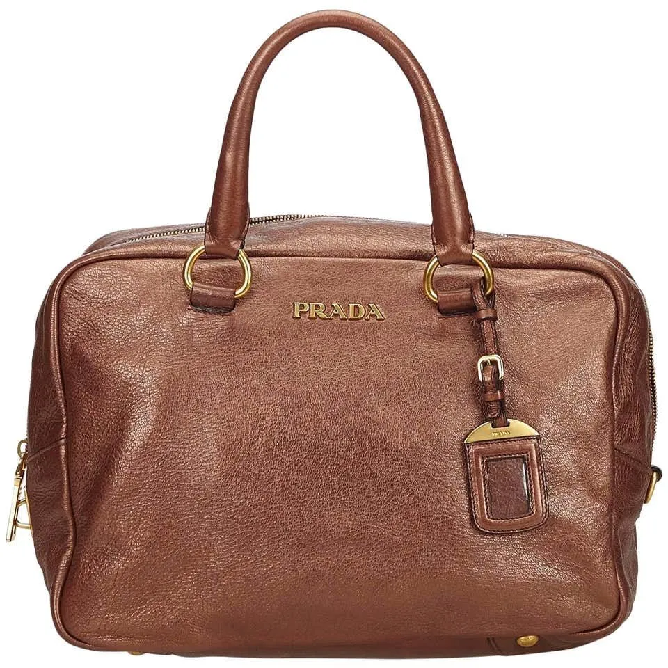Product image for Prada Vitello Shine Leather Bronze Metallic Hand Bag