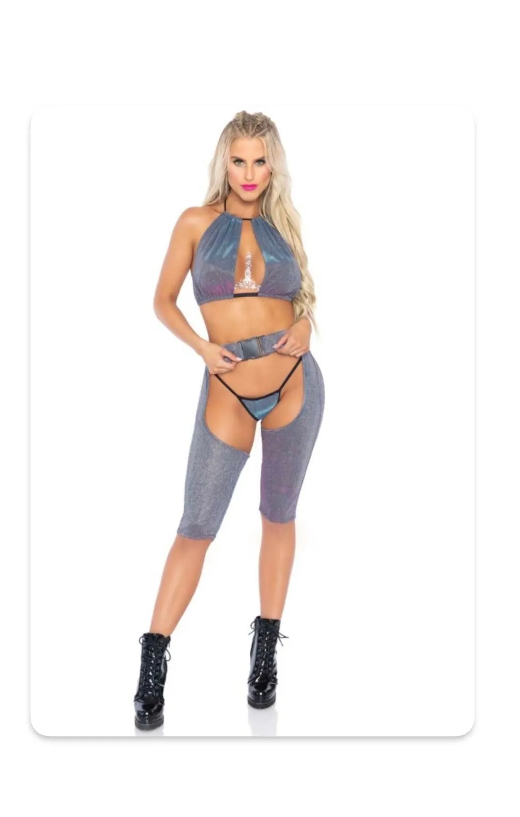 Product image for Leg Avenue - 3 Piece Iridescent Bikini Set and Chaps, M/L