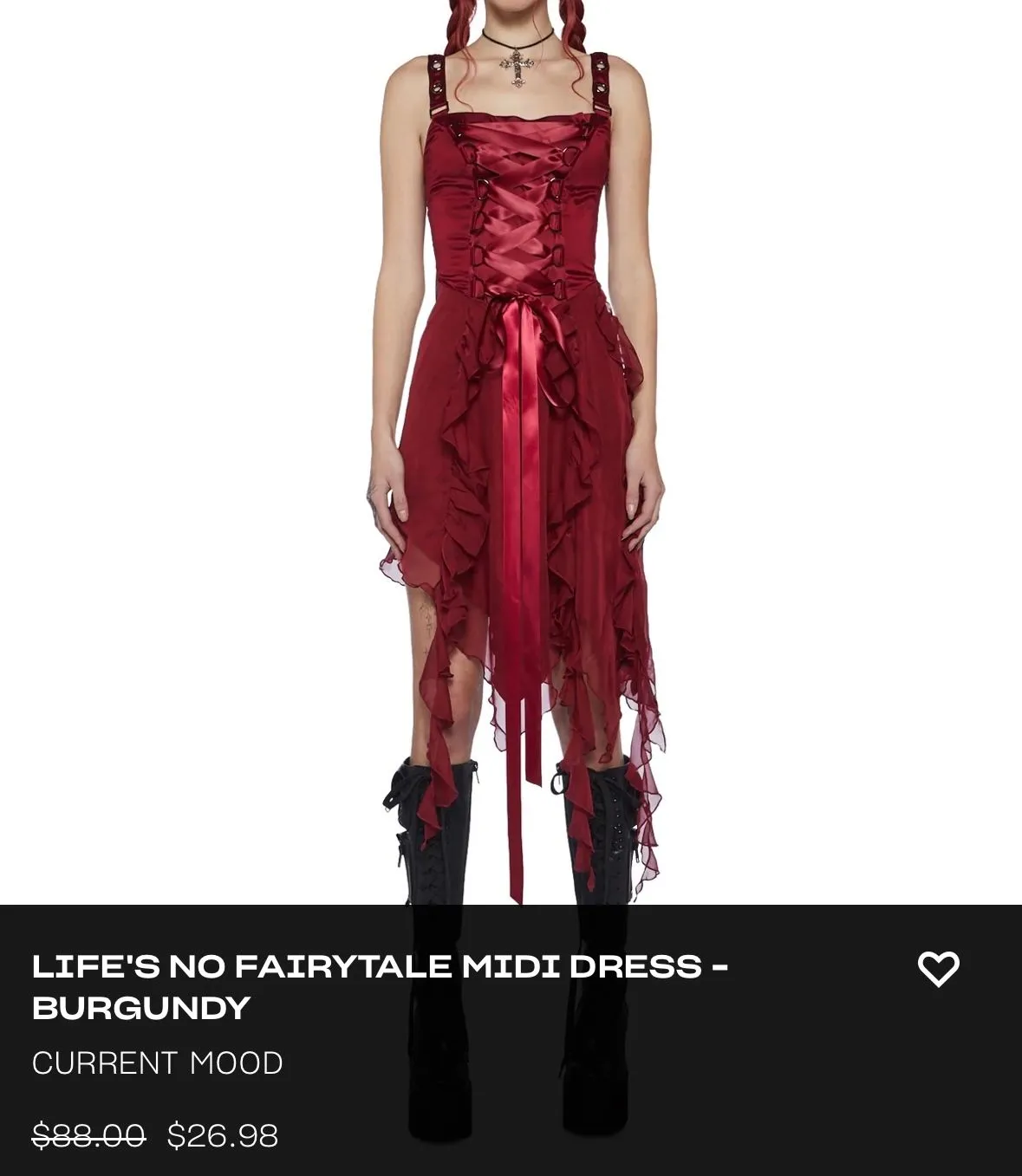 Product image for Life’s no fairytale midi dress NWT XXS Burgundy Current Mood DollsKill
