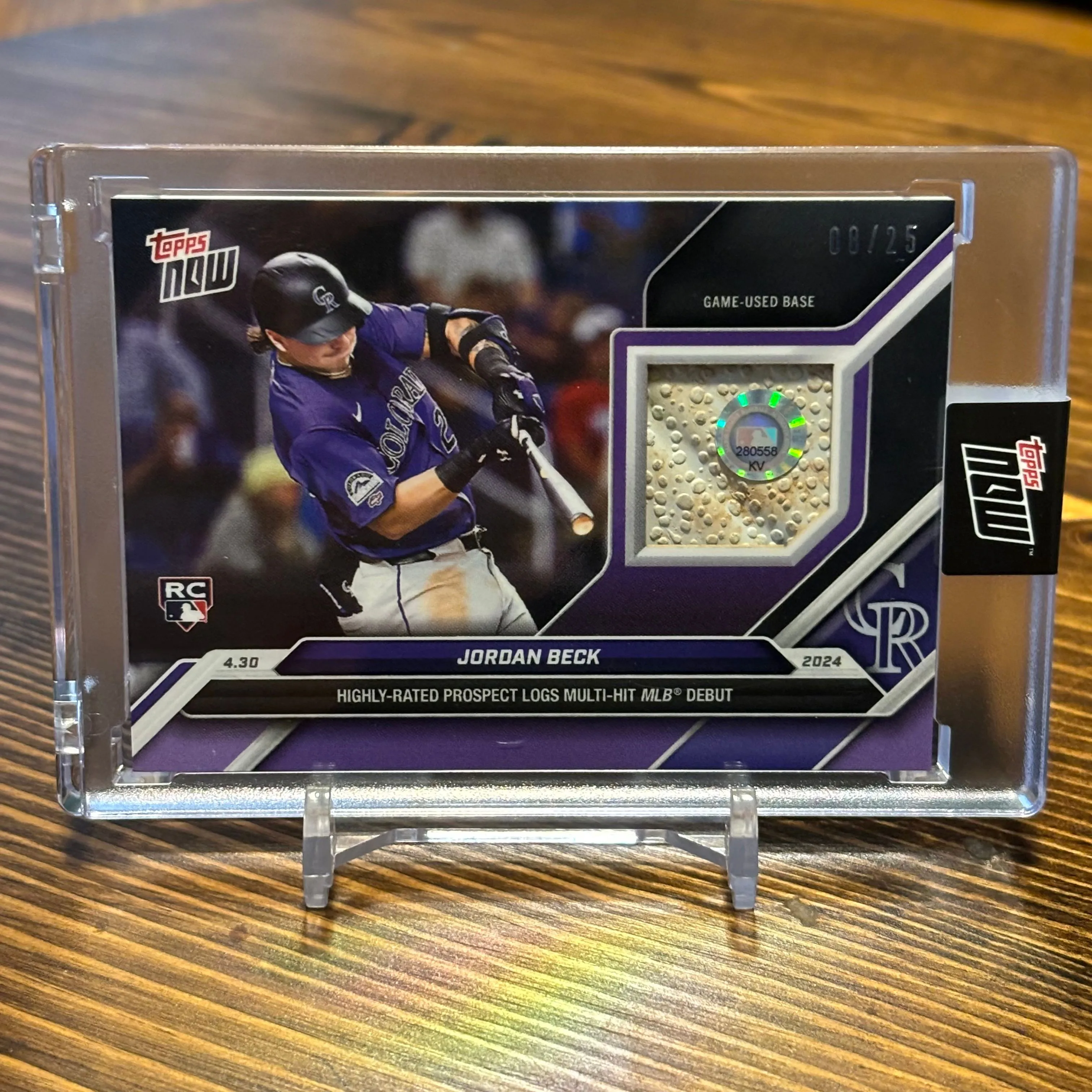 Product image for 08/25 2024 Topps Now #137C Jordan Beck RC Debut GU Base Relic Purple Color Match