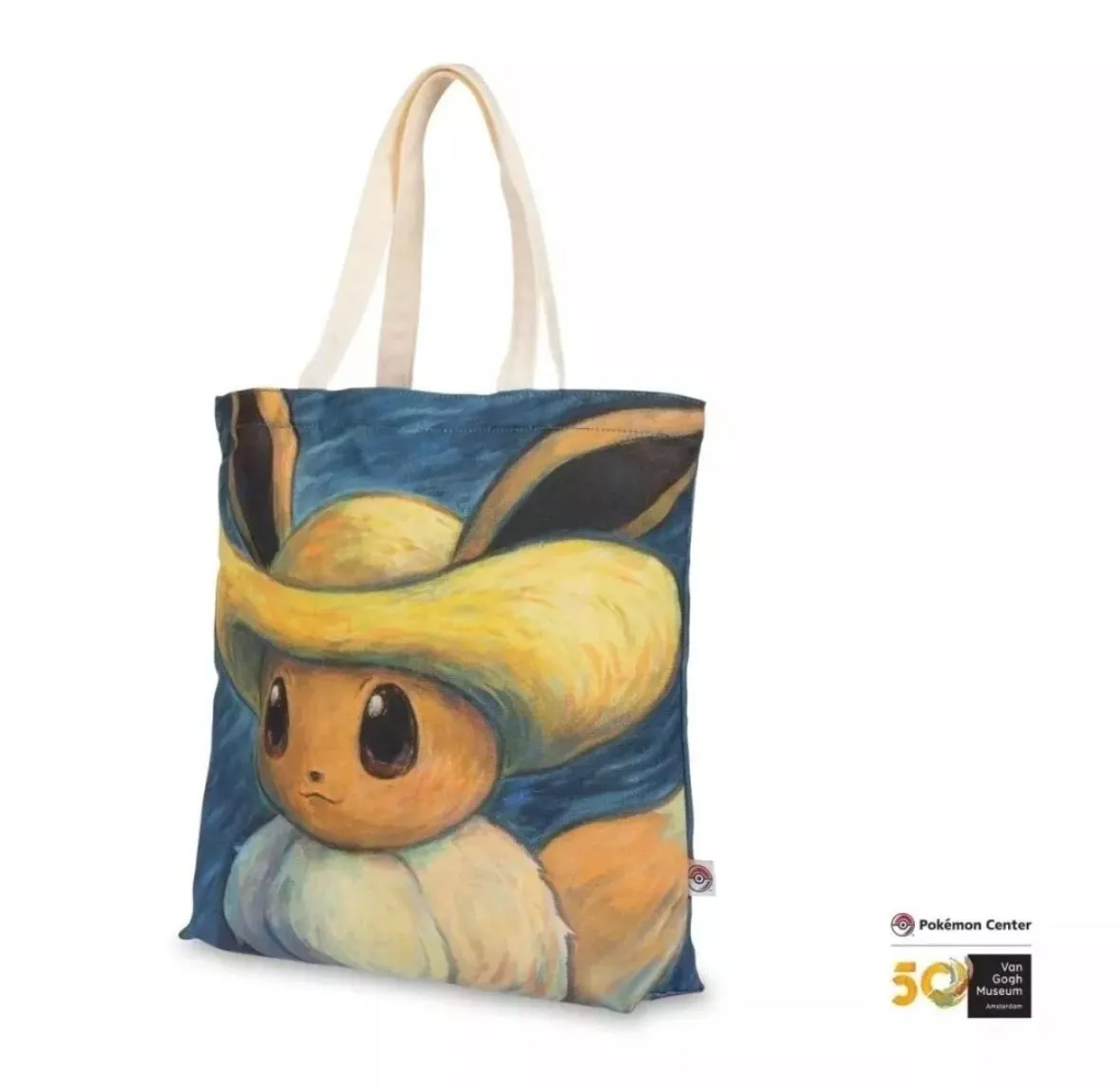 Product image for Pokemon Center x Van Gogh Museum: Evee Straw Hat Canvas Tote Bag New