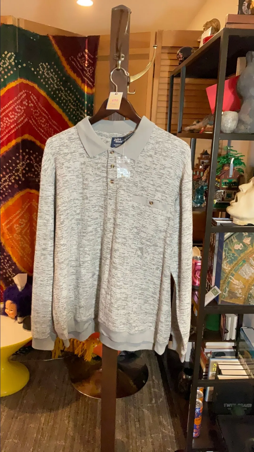 Product image for 670 John Blair XL Gray "Beech pattern" pocketed long sleeve top NWT