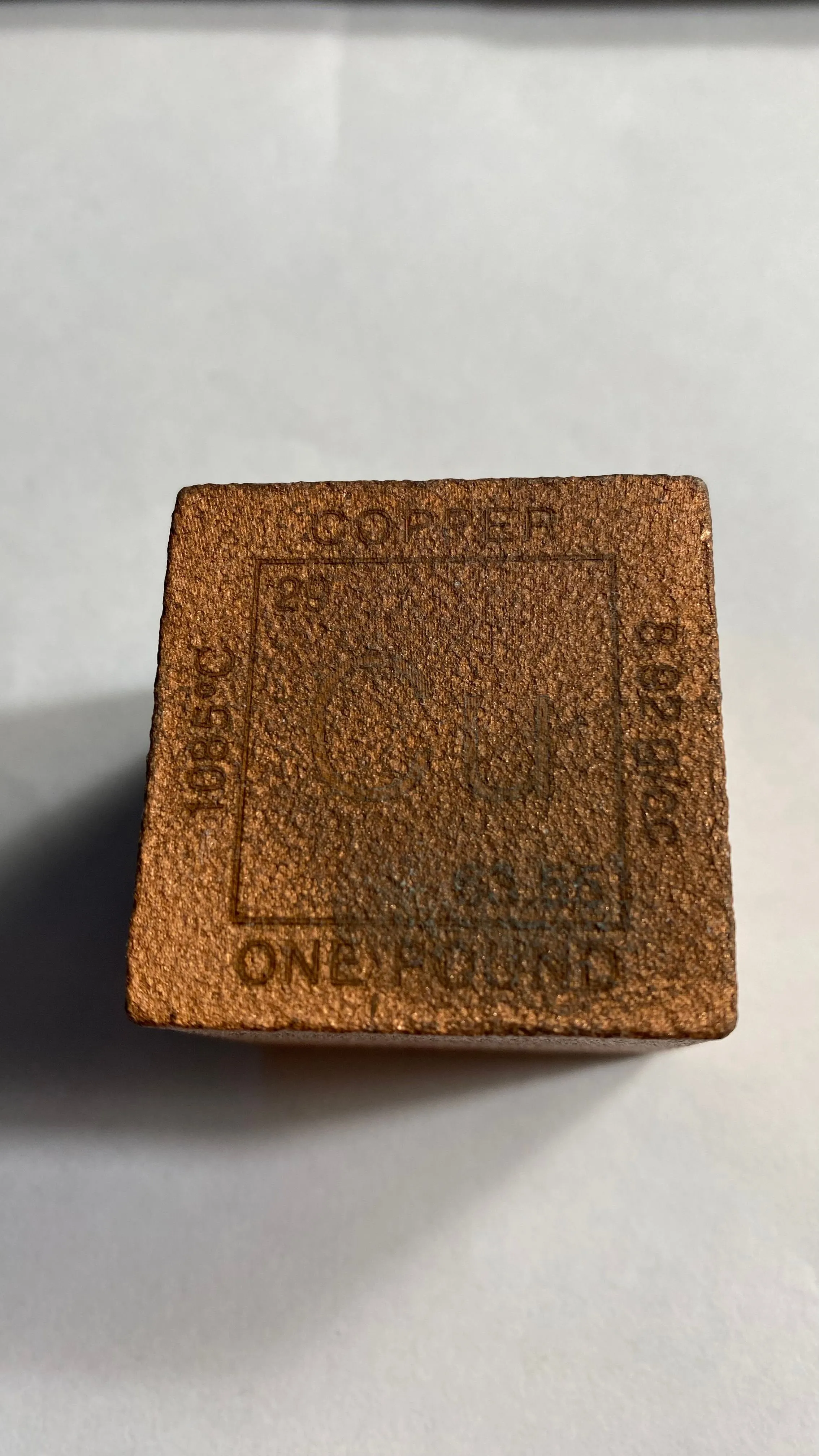 Product image for 1 Pound Copper Square Block Ingot (Cu smudged on top) 0.999 fine