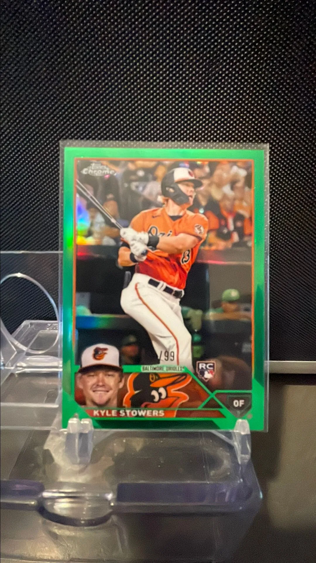 Product image for 2023 Topps Chrome Kyle Stowers RC Green Refractor /99 Orioles