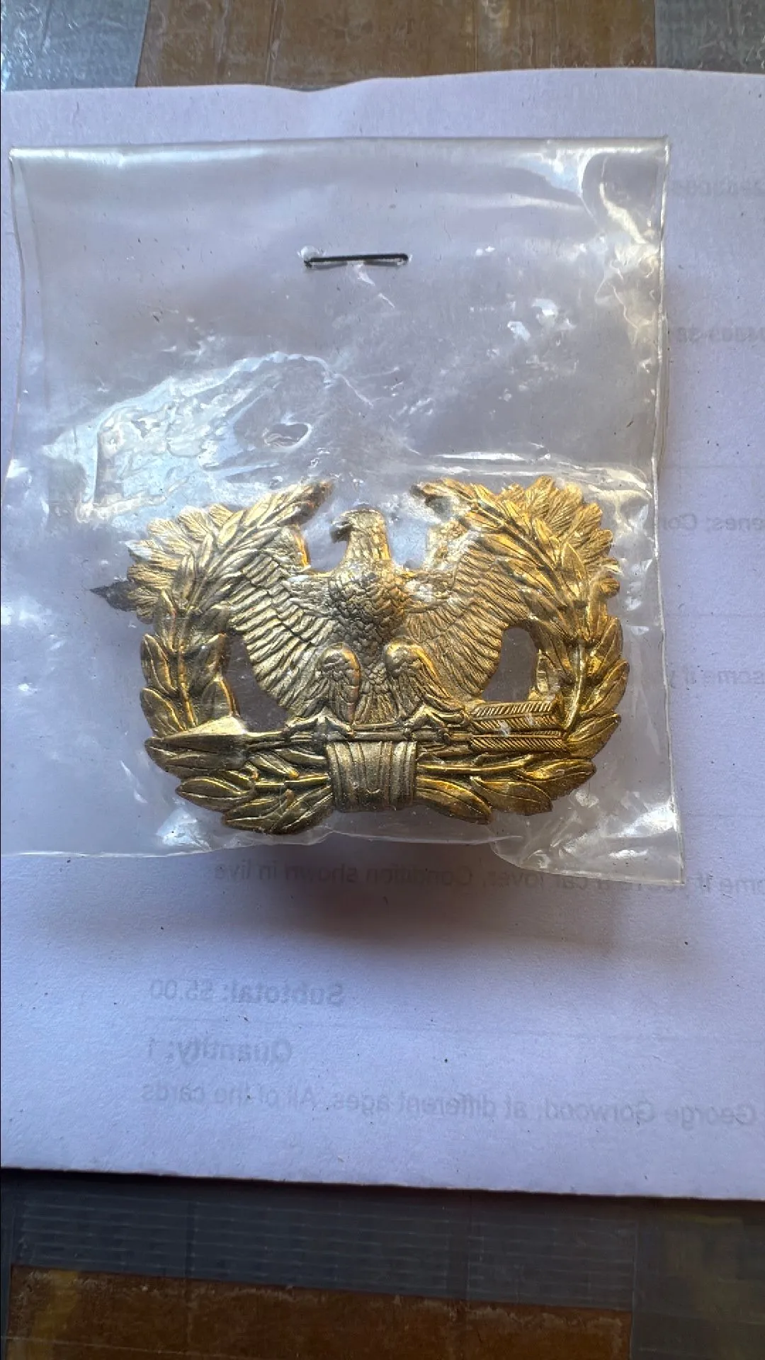 Product image for Vintage new old stock military hat badge eagle arrow feathers
