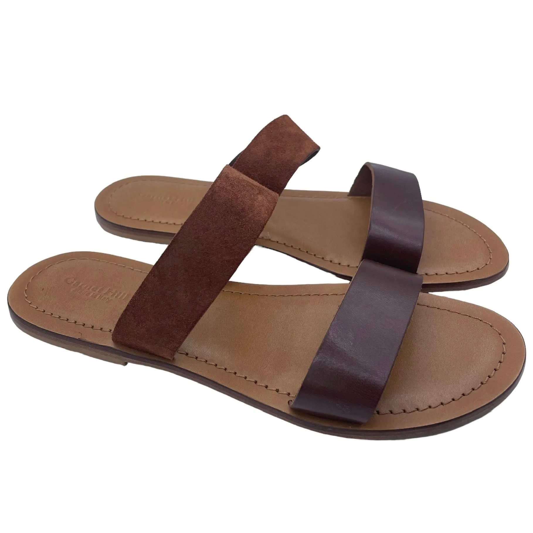Product image for GARNET HILL suede leather double strap brown slide sandals women Size 9 1/2