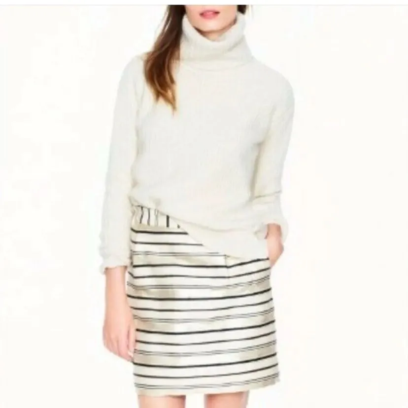 Product image for J.Crew Metallic Gold Stripe Mini Skirt Size 0 Holiday Glam Unique Zip Back