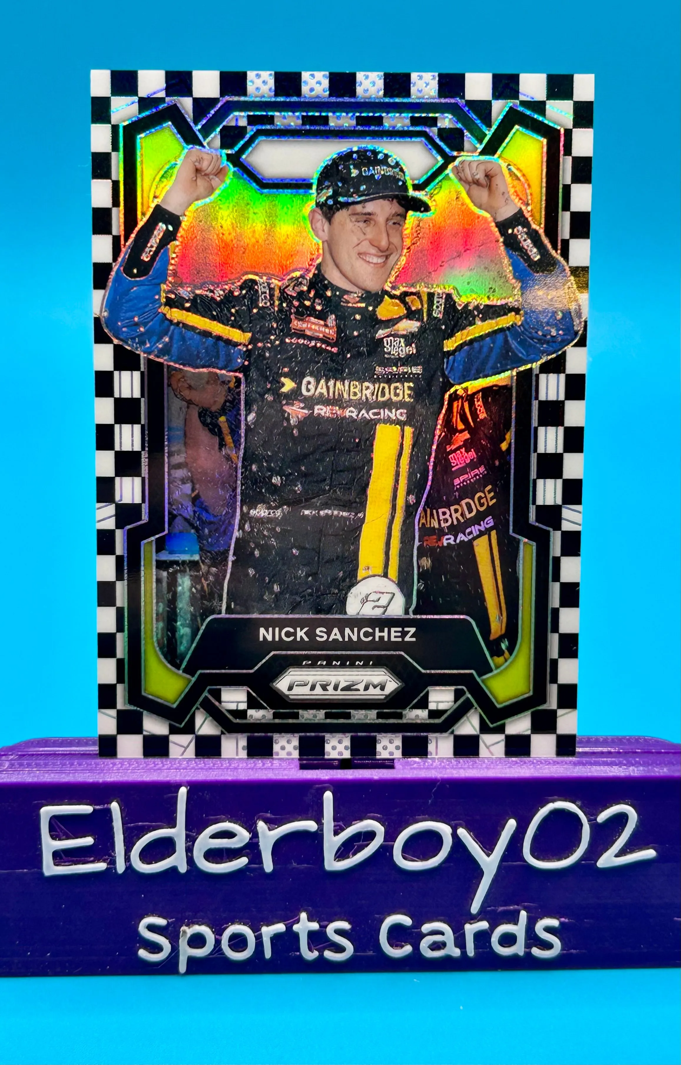Product image for Nick Sanchez 12/75 Checkered Flag Prizm 2024 Panini Prizm Racing Nascar Gainbridge
