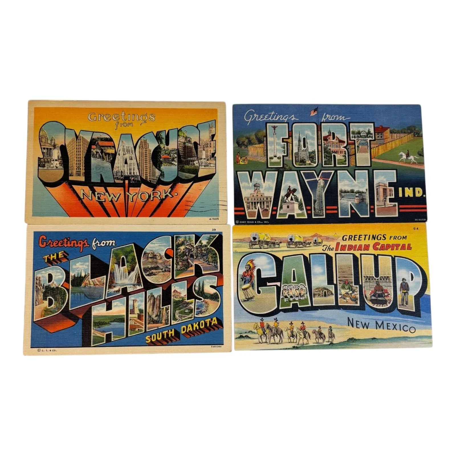 Product image for 50. 4 LARGE LETTER Linen Postcards - Neat Locations!