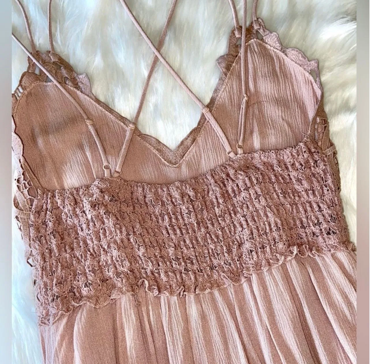 NWT Chelsea & Violet (Free People Dupe) Strappy Lace Ruffle Hem Detail Dress  in Light Rose  Whatnot: Shop, Sell, Connect