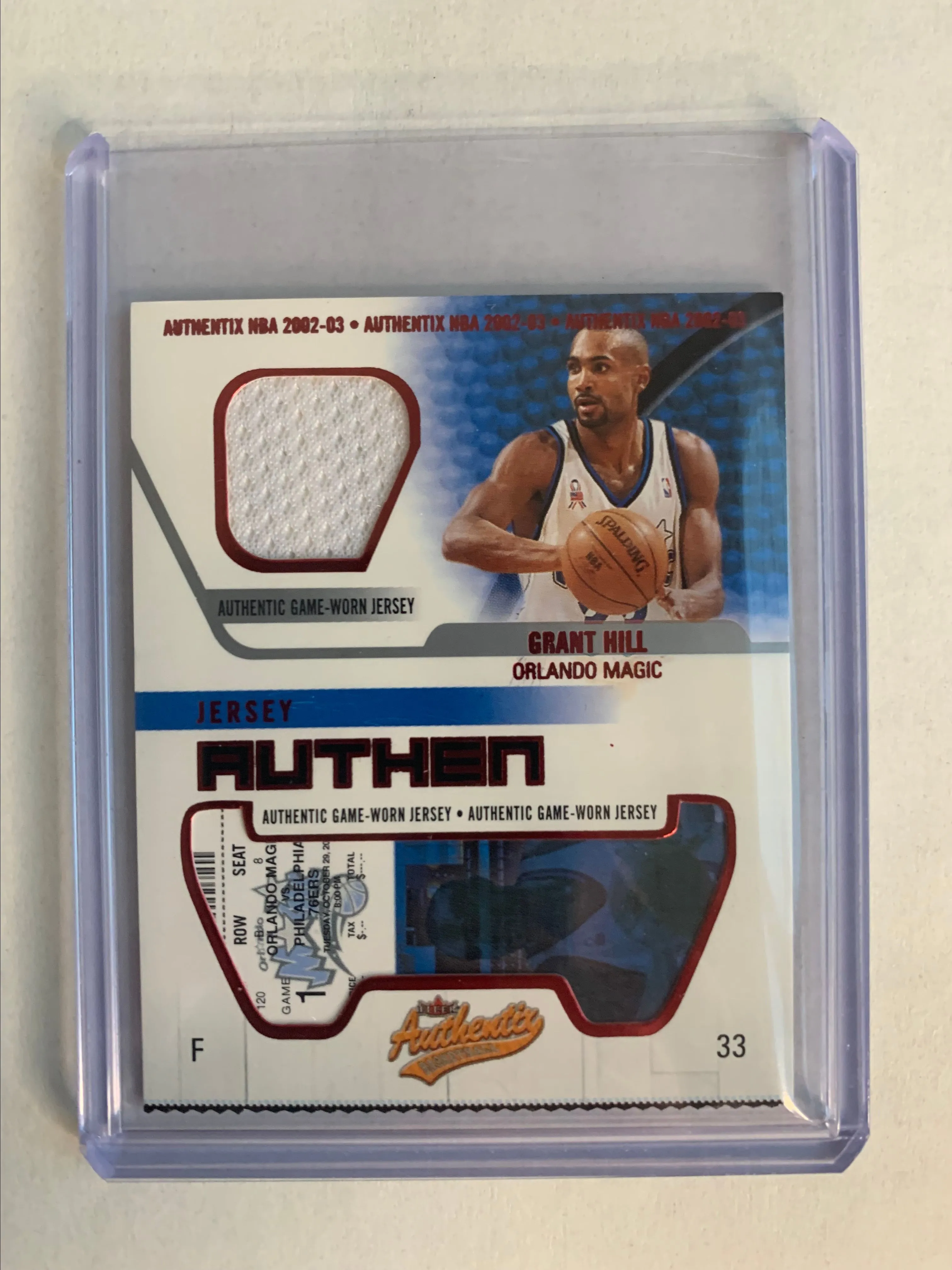 Product image for 2002-03 Fleer Authentix Grant Hill “Jersey Authen” Card #GA-GH - 💥Game-Worn💥