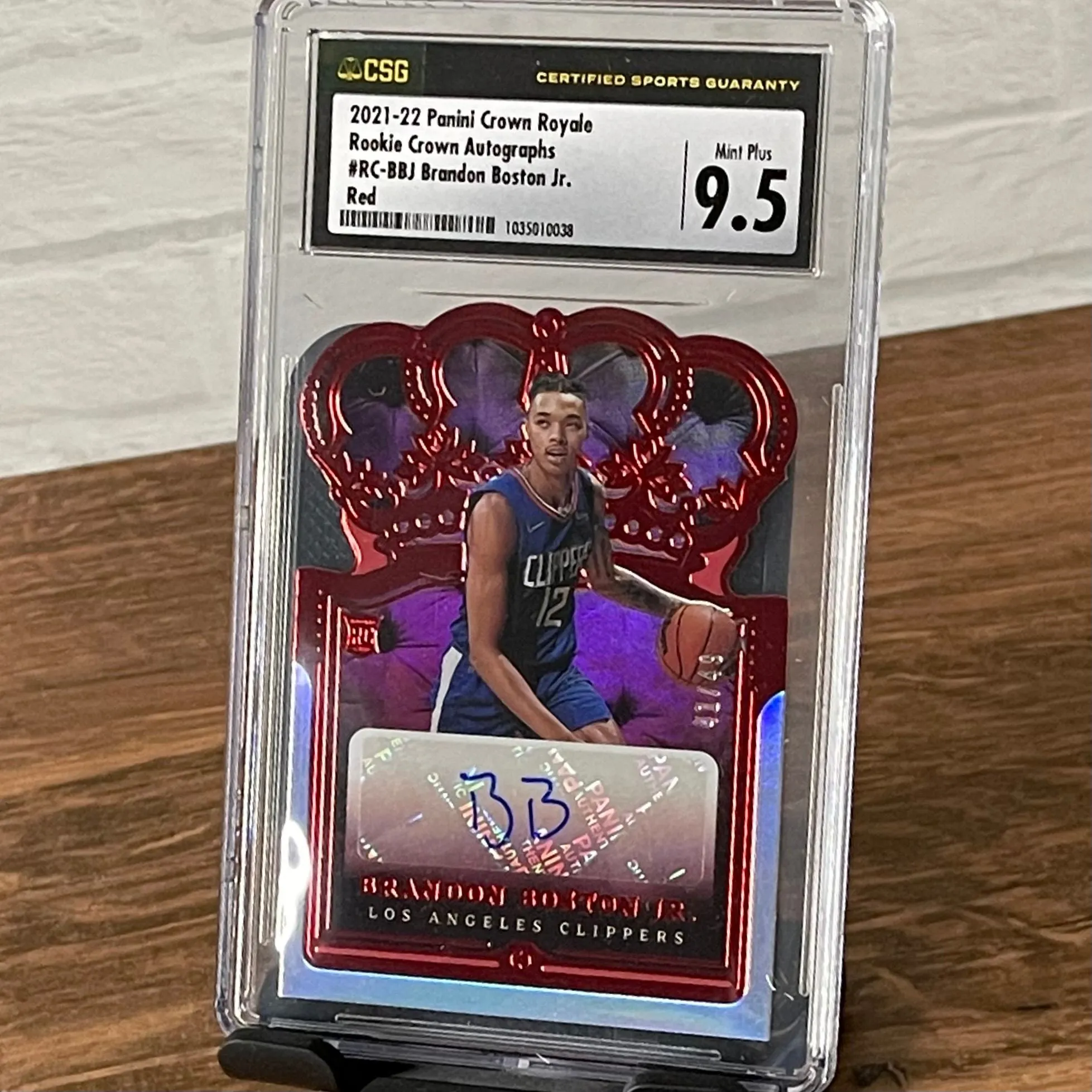 Product image for BRANDON BOSTON JR RC Auto 2021-22 Crown Royale Red 41/49 CSG 9.5