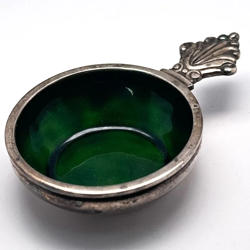 Product image for XXV27 Georg Jensen Silver and Green Enamel Salt Cellar Denmark