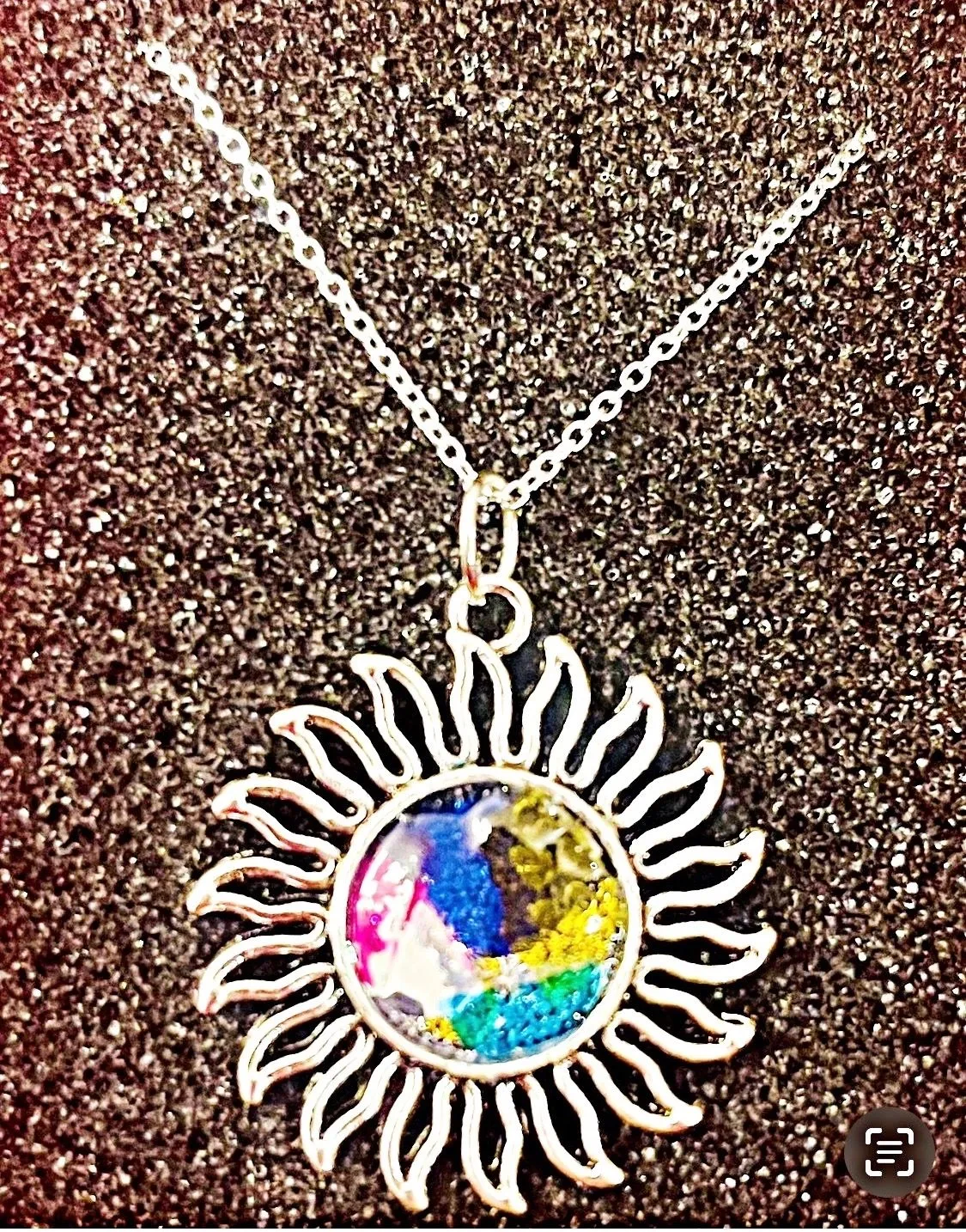 Product image for Sun Shaped Layered Glass and Silver Pendant Necklace