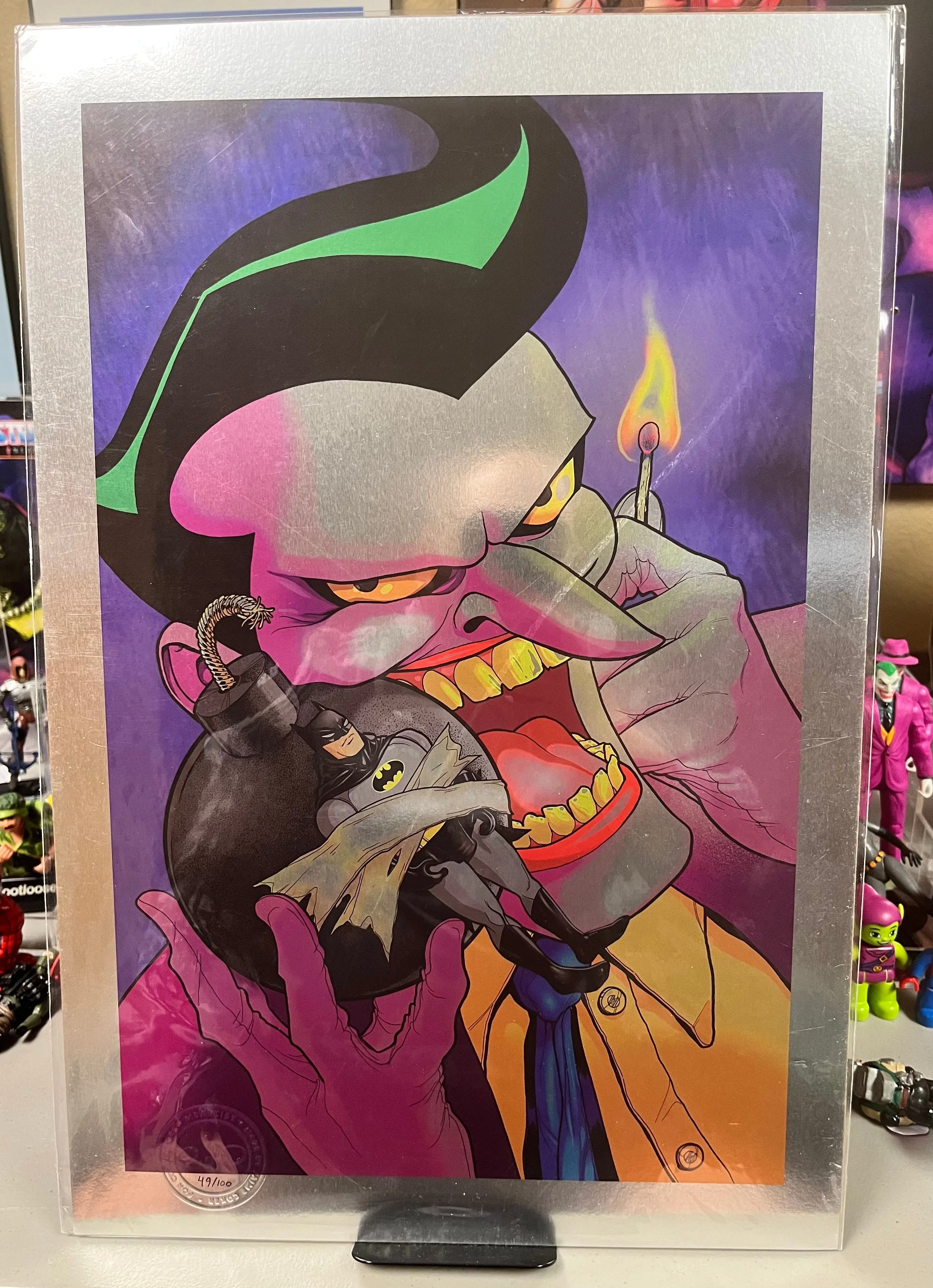 Product image for VILLAINOUS VILLAINS, JOKER: BOOM GOES BATSY by Jaime Coker Platinum Print / 12" x 18" Lobby Card /