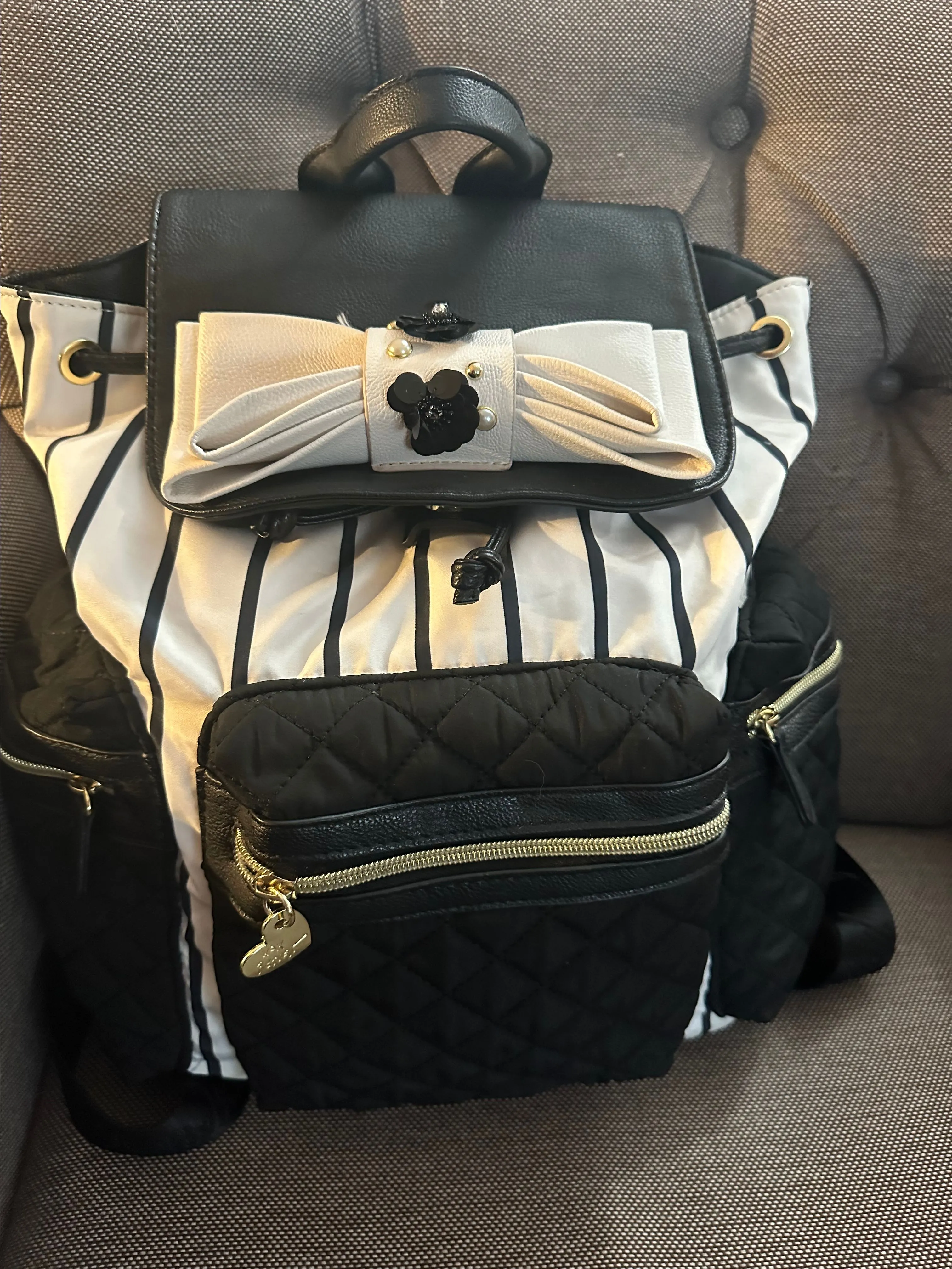 Product image for Betsey Johnson pulls string multi pocket backpack large