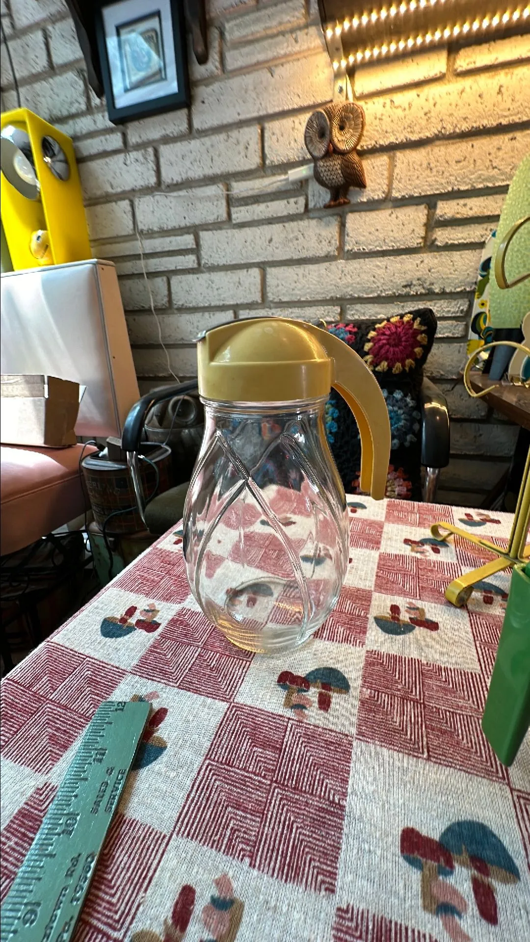 Product image for Tall golden yellow federal glass syrup dispenser