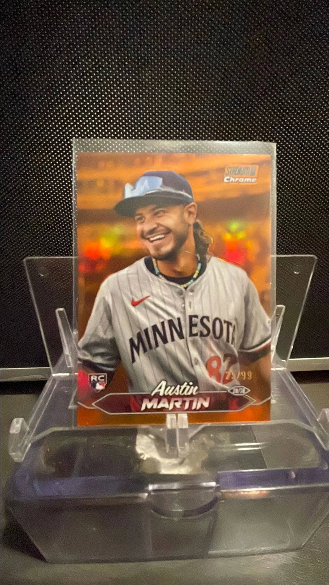 Product image for 2024 Topps Stadium Club Chrome  Austin Martin RC Orange Foil /99 Twins