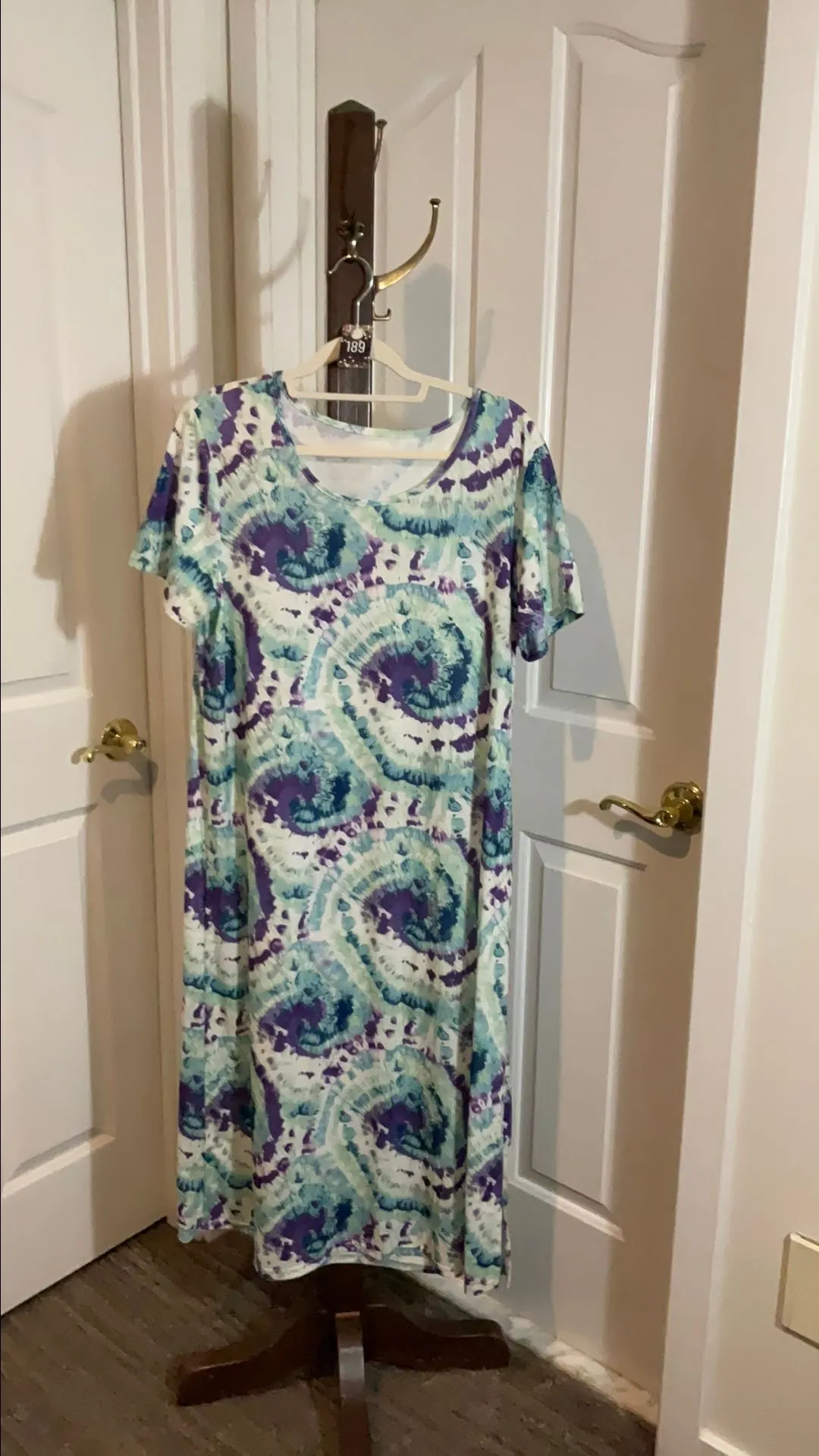Product image for 189 UB US Green Aqua Purple Blue Tie Dyed short sleeve long dress