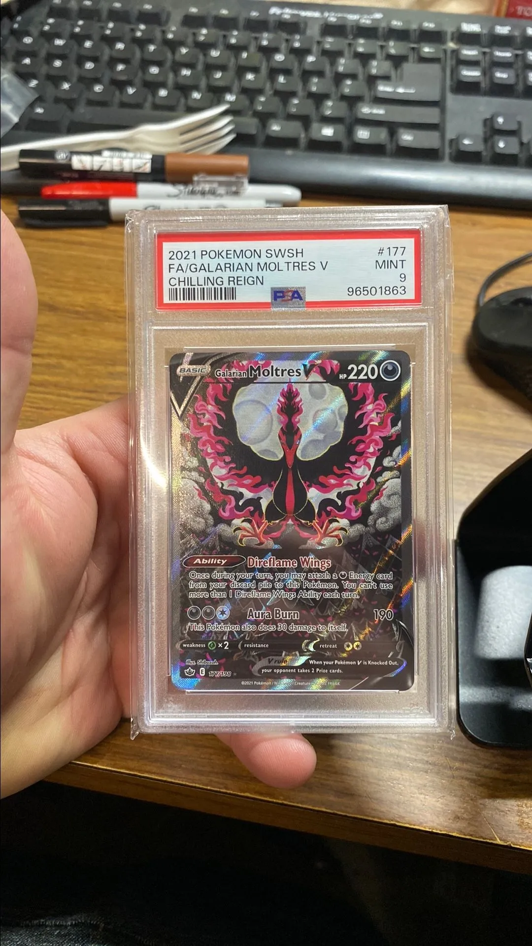 Product image for 2021 Pokemon Sword & Shield Chilling Reign Fa/Galarian Moltres V Chilling Reign PSA MINT 9