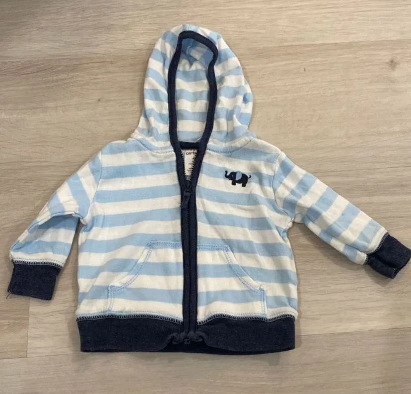 Product image for CARTERS BLUE ELEPHANT ZIP UP HOODIE SWEATER- 3 MONTHS