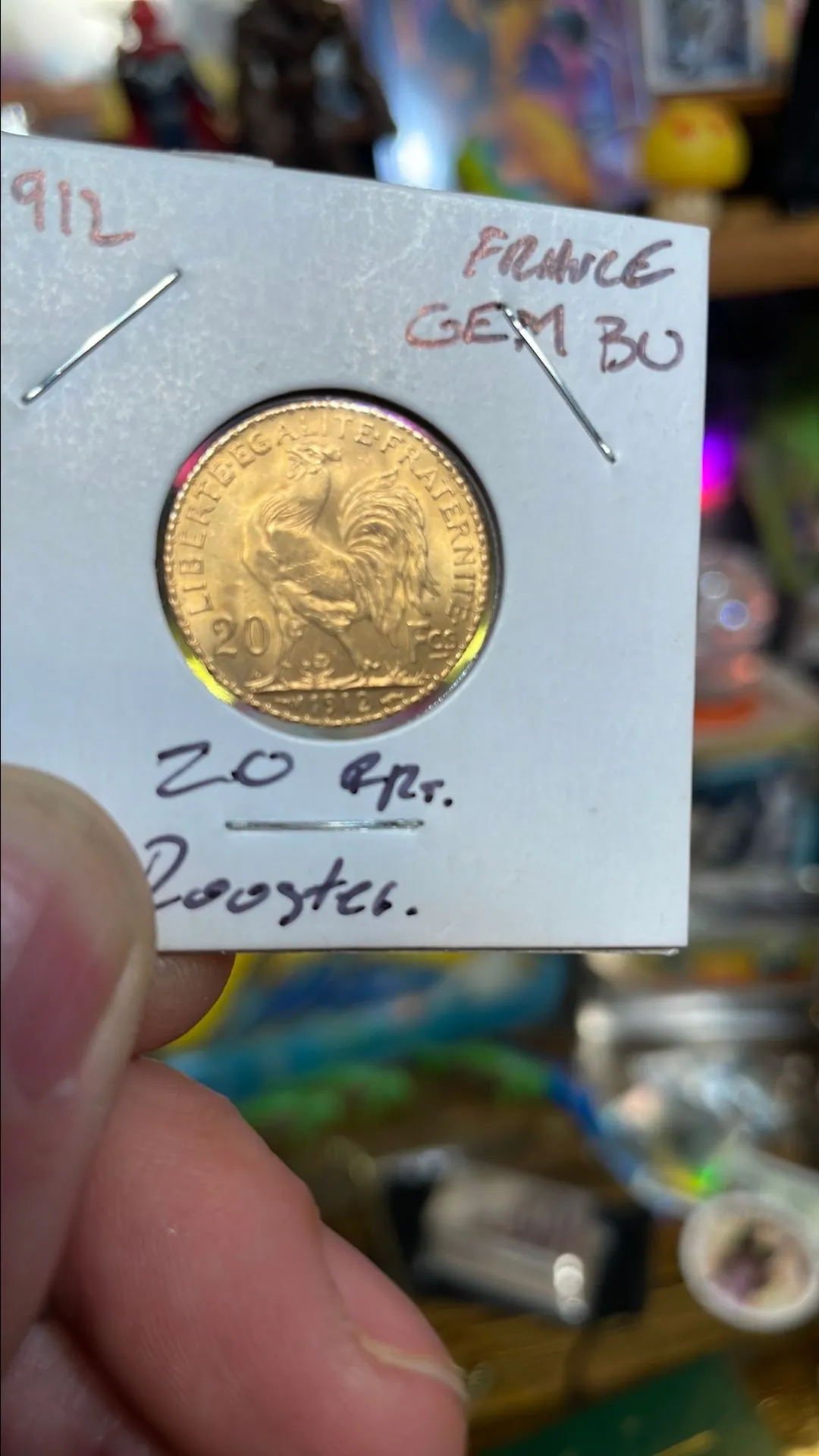 Product image for France Gold 20 Francs GEM BU 1912 Rooster--PRE WORLD WAR ONE-