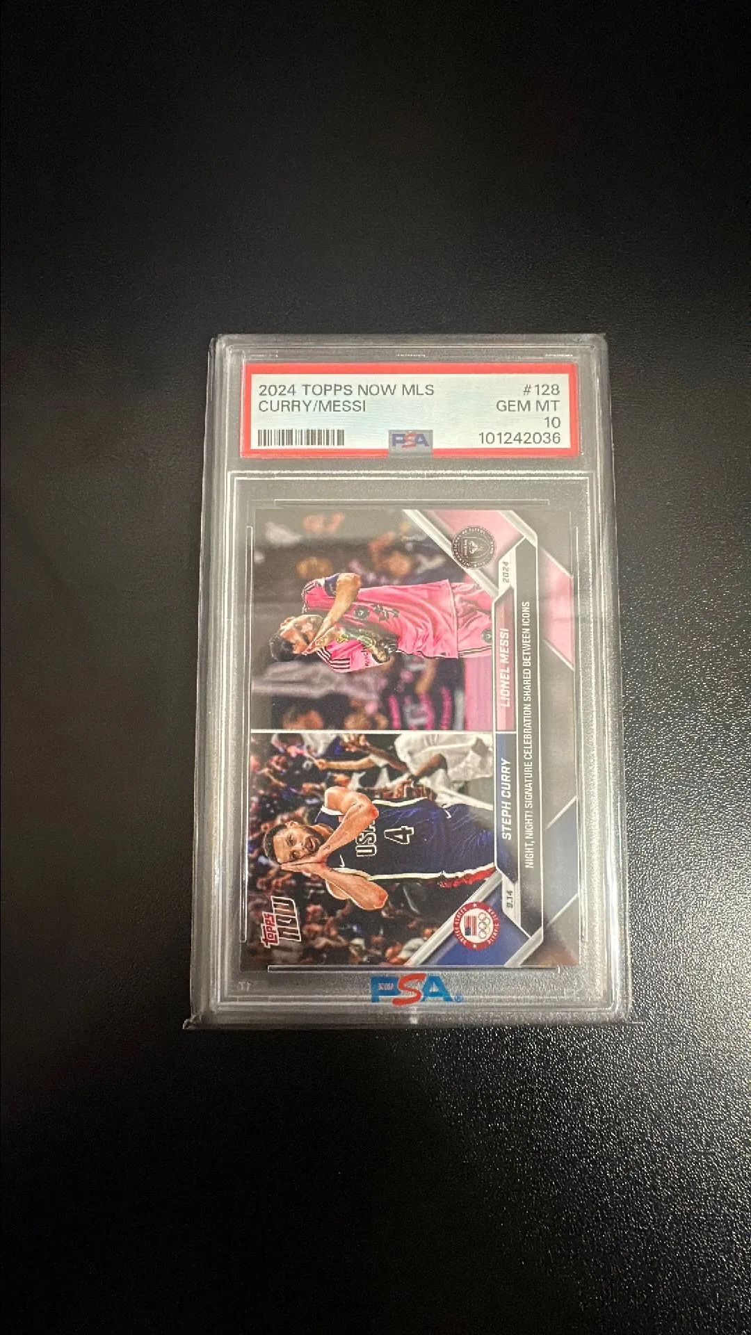 Product image for 2024 Topps Now MLS Curry/Messi PSA 10 Warriors