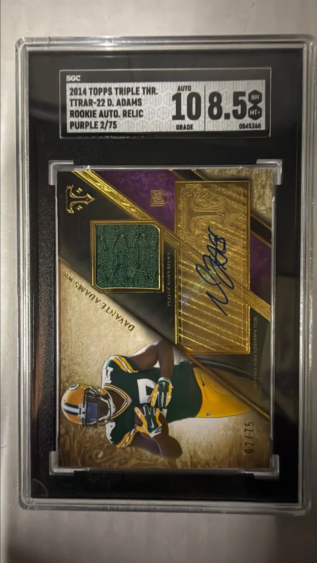Product image for 2014 Topps Triple Threads Davante Adams SGC Rookie Auto. Relic Purple 8.5