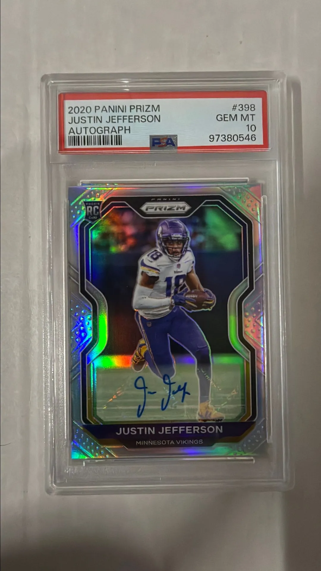 Product image for 2020 Panini Prizm Justin Jefferson 398 Autograph PSA GEM MT 10