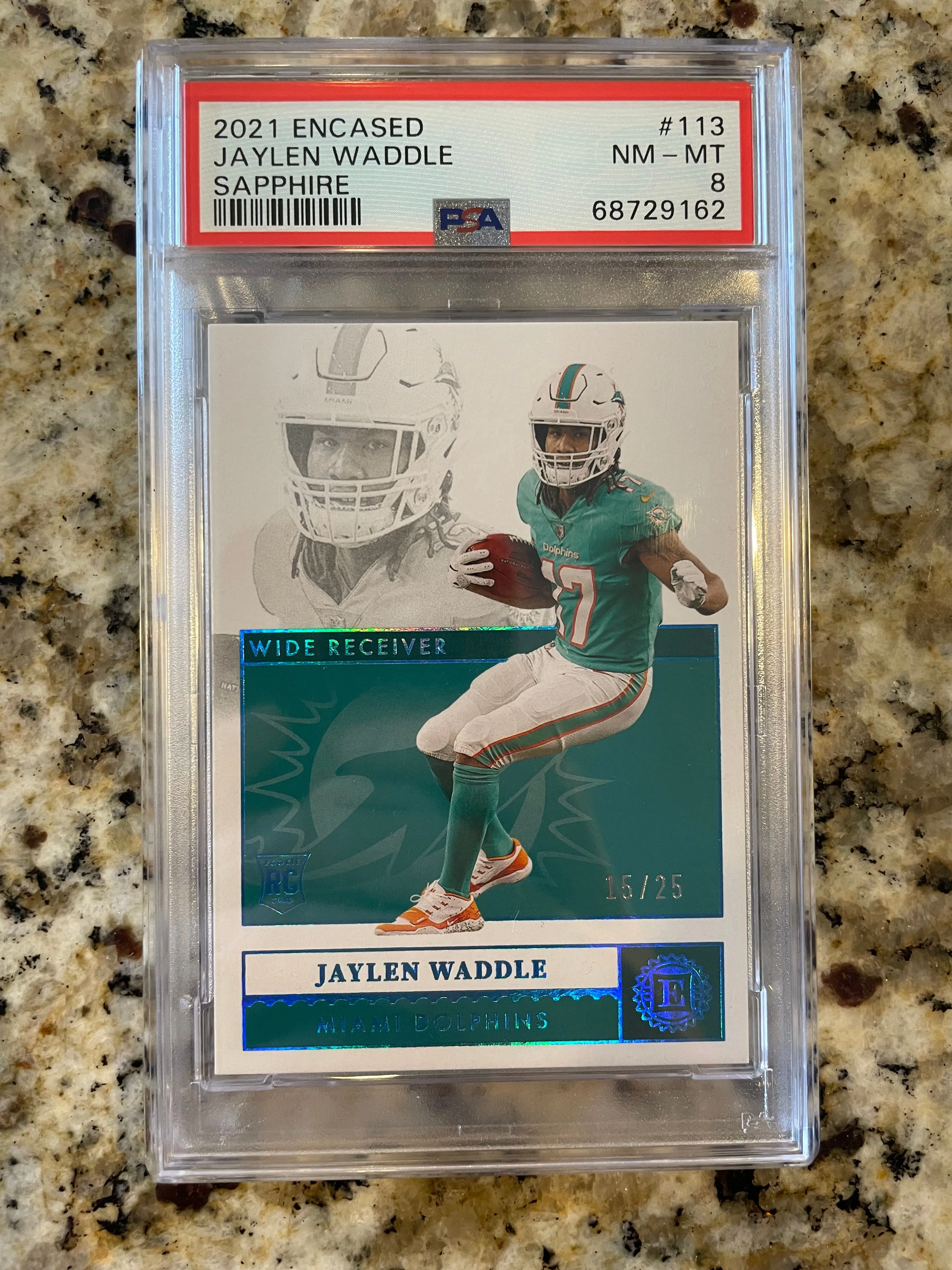 Product image for Jaylen Waddle Encased Rookie Sapphire PSA 8 /25