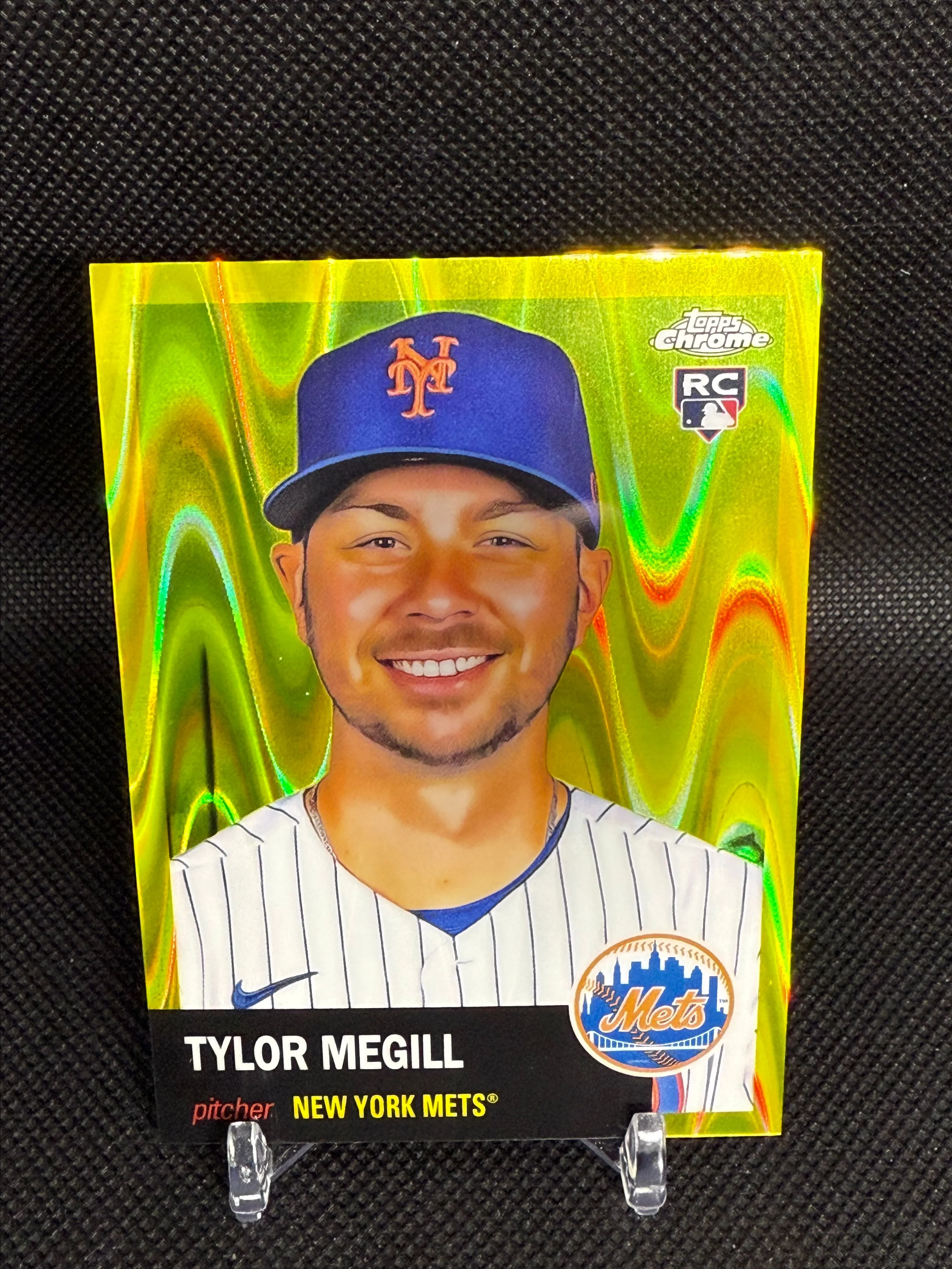 Product image for #14 2022 Topps Chrome Platinum Anniversary Tyler Megill Yellow Raywave RC /250 New York Mets
