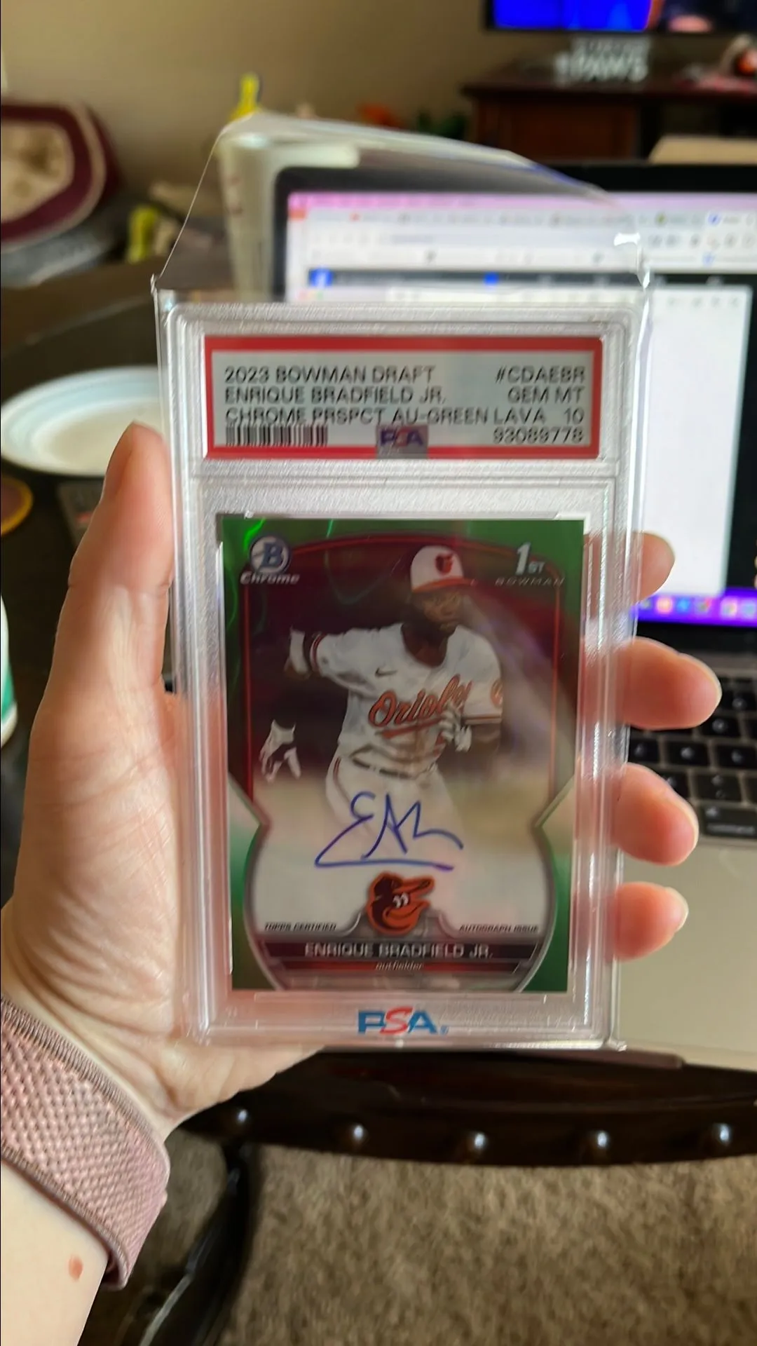Product image for 2023 Bowman Draft Chrome Prospect Autograph Enrique Bradfield Jr. CDAEBR Chrome Prspct Au-Green Lava