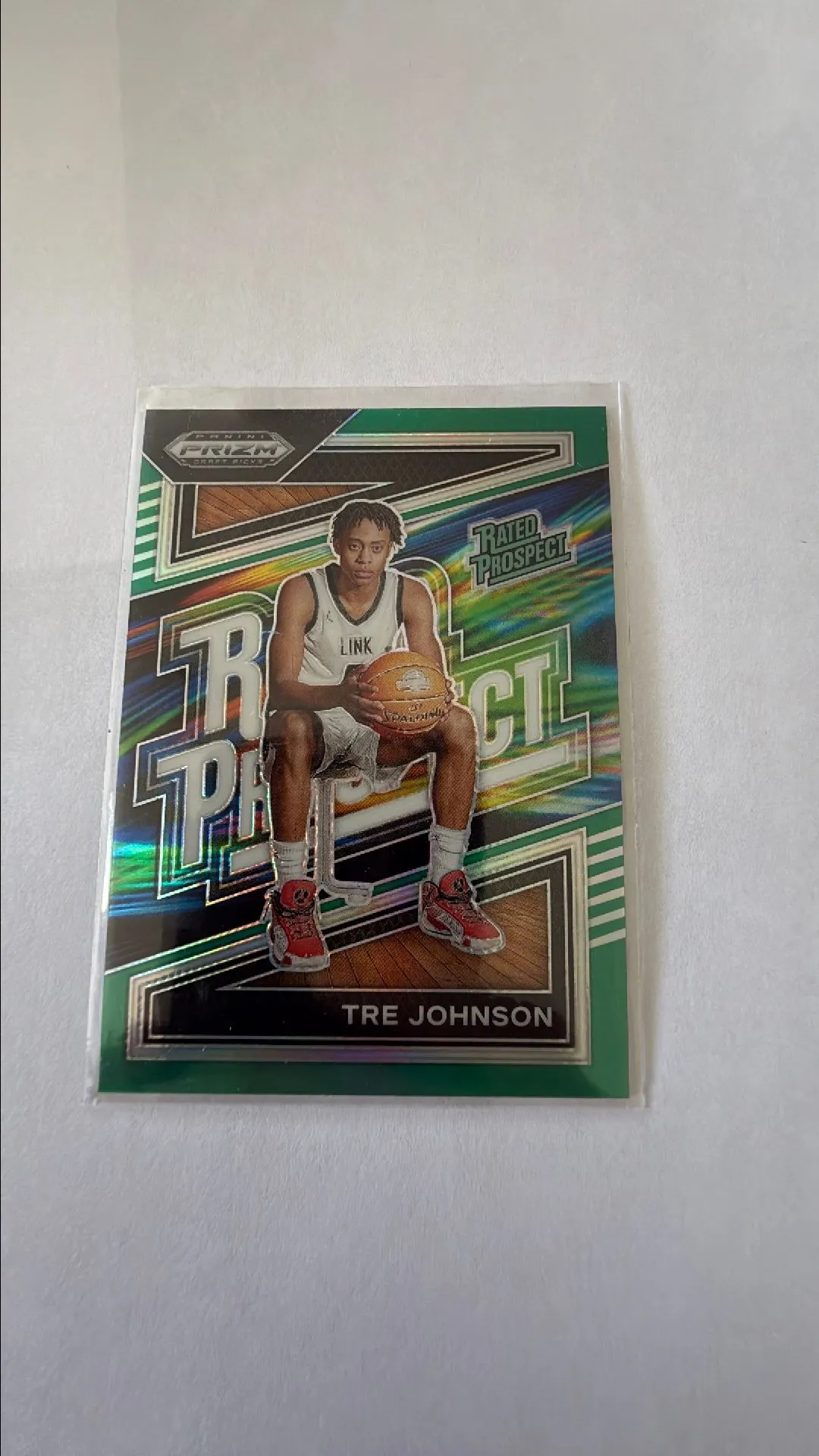 Product image for Tre Johnson [Green] #15 2024 Prizm Draft Picks Rated Prospect
