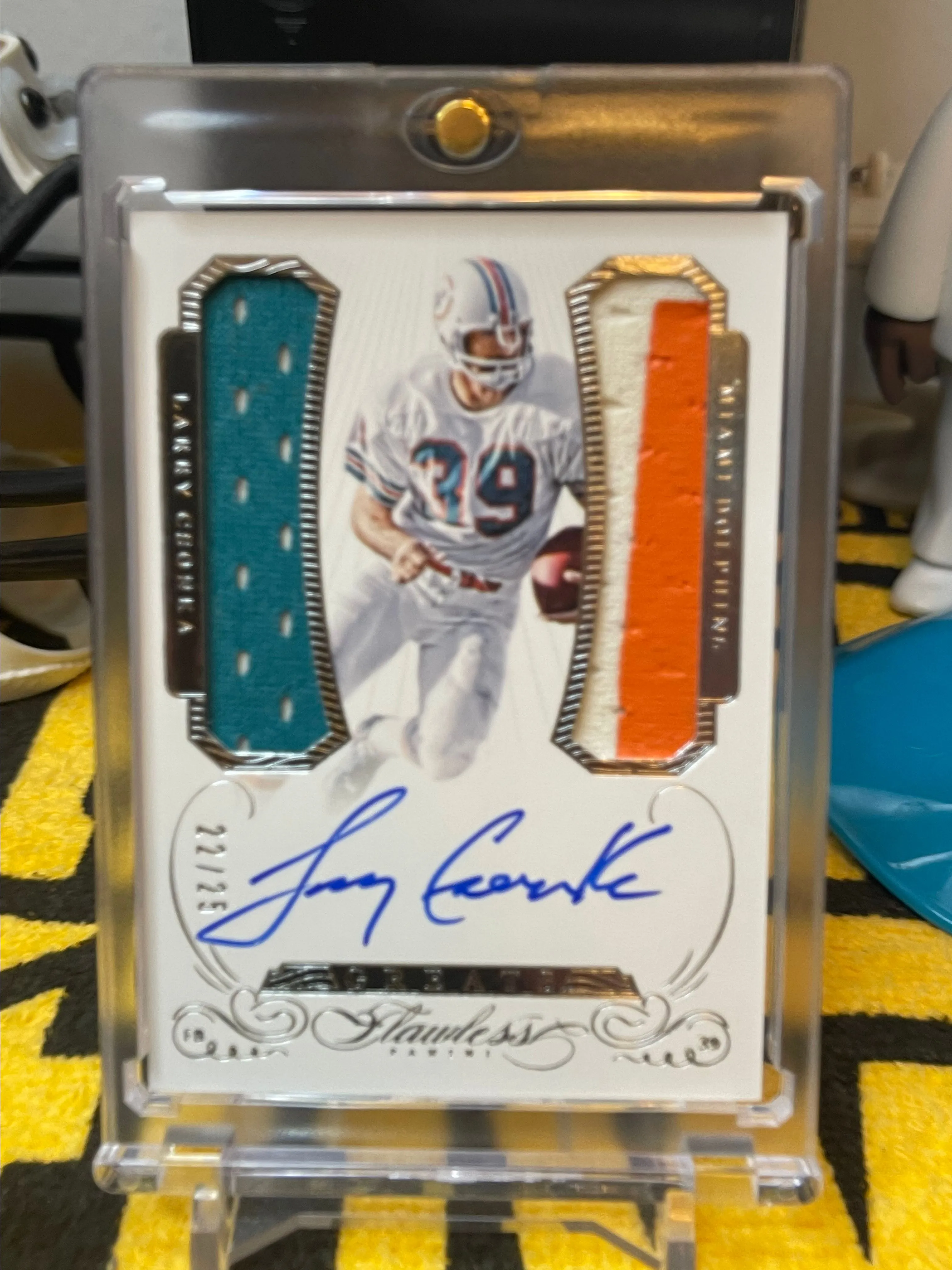 Product image for Larry Csonka Flawless Silver Auto and Game Used Patch 22/25
