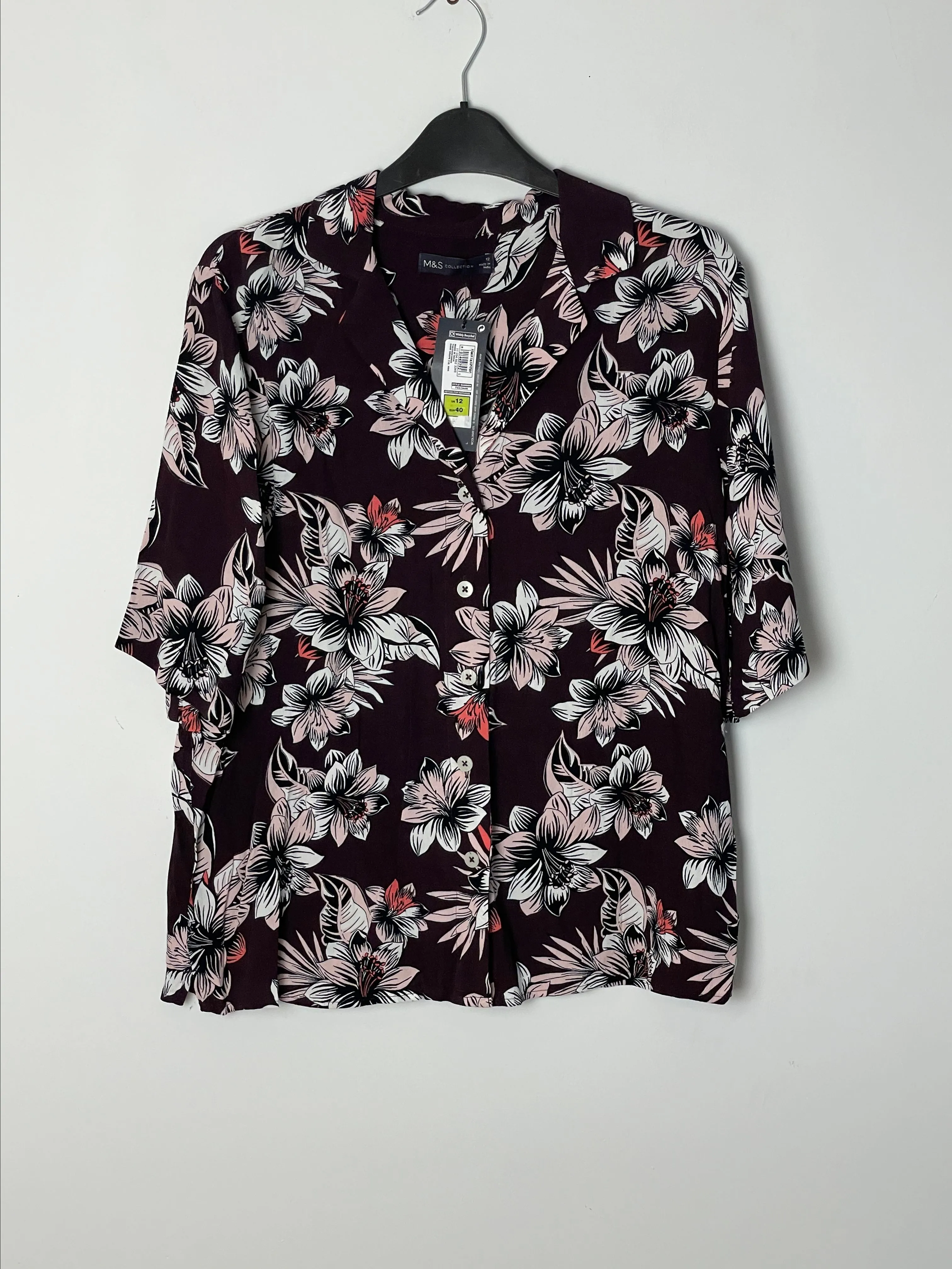 Product image for Marks & Spencer plum floral blouse size 12