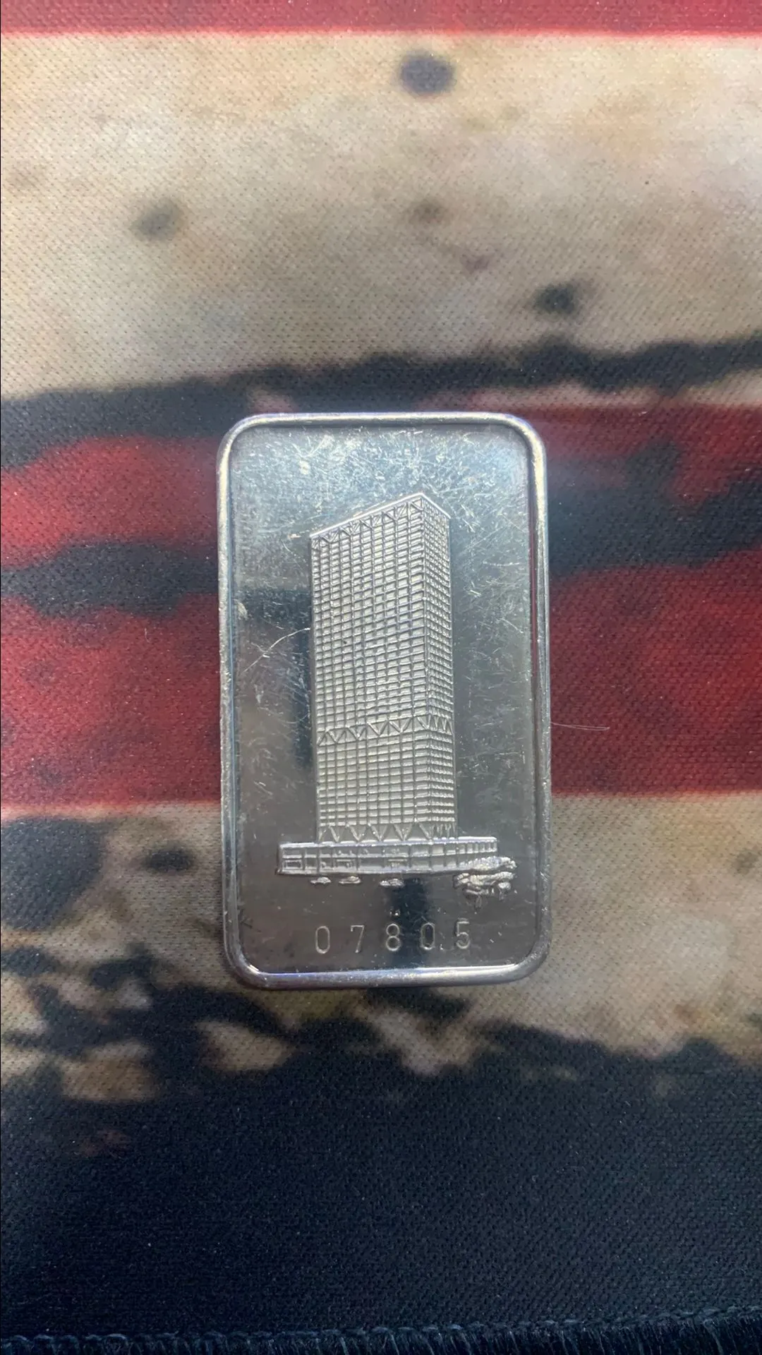 Product image for 911 Twin Towers with serial number Vintage First Wisconsin Center Switzerland 1oz .999 Fine Silver Art Bar