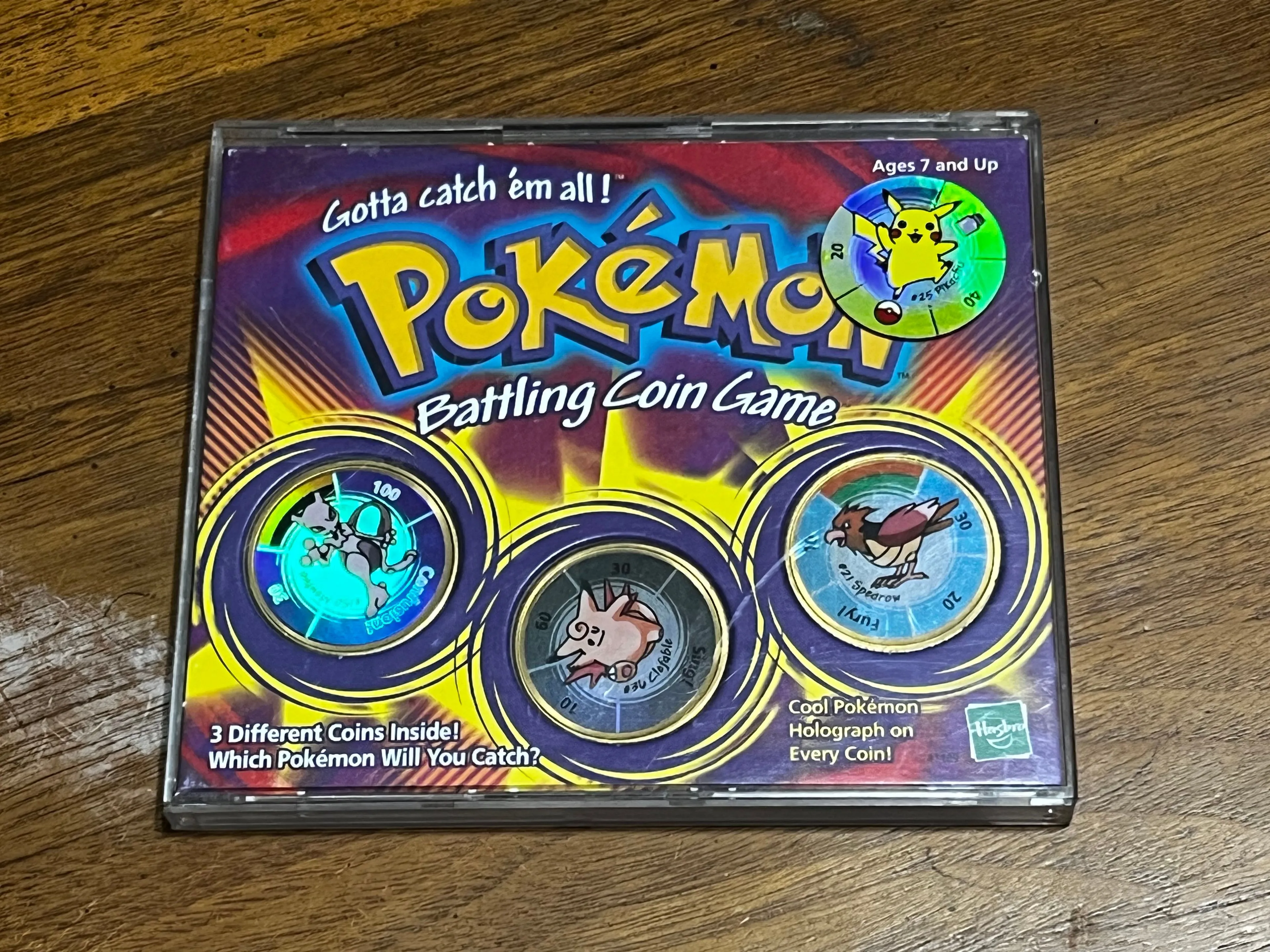 Product image for 0. Hasbro Pokemon Battling Coin Game Mewtwo Clefable Spearow w/ Insert