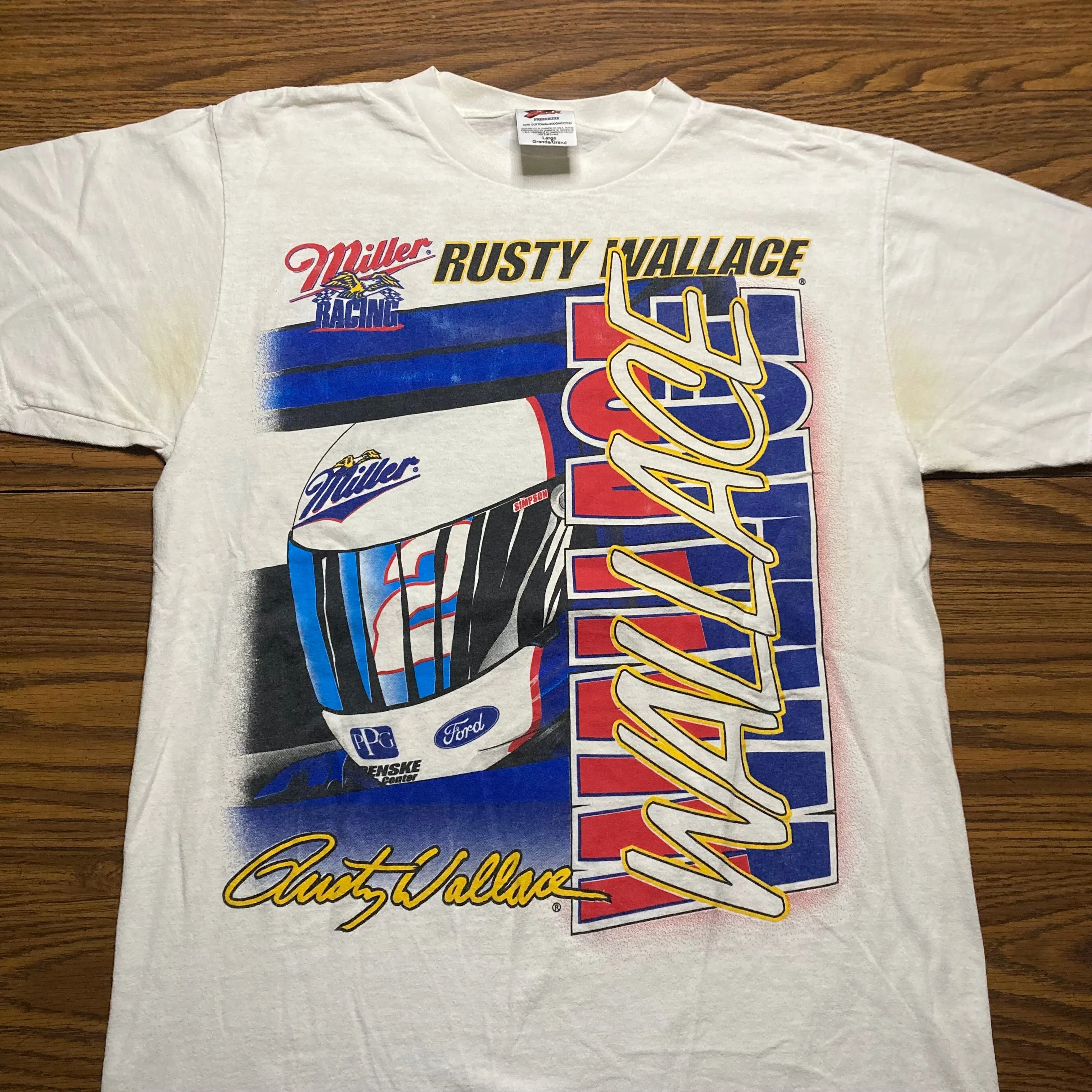 Product image for 2. Vtg Rusty Wallace "Wide Open" Miller Lite Racing Nascar Tee #15038