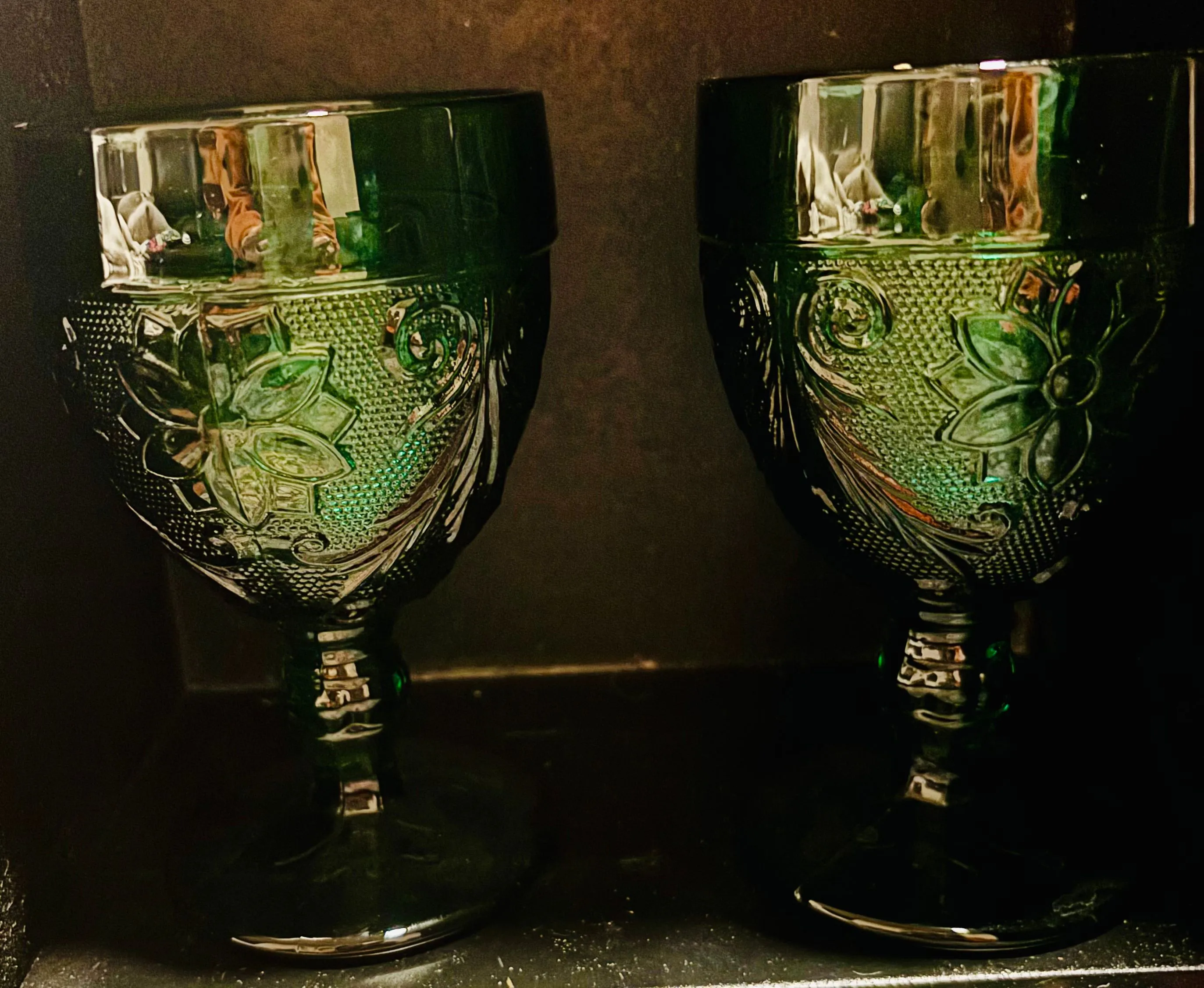 Product image for (4) Indiana Tiara Sandwich Glass Spruce Green Pedestal Water Goblets 5 3/8" T