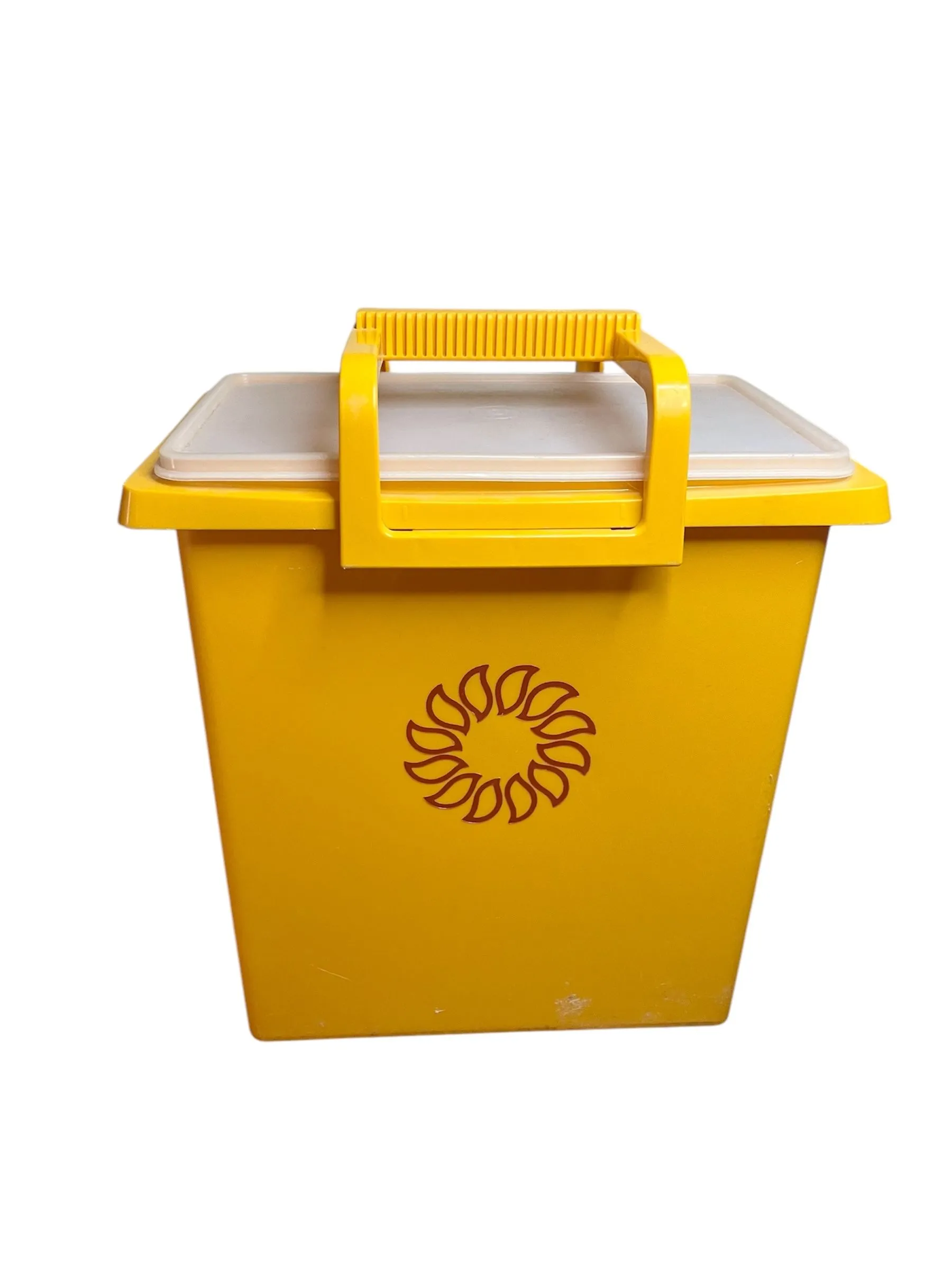 Product image for Vintage Tupperware Carry-All Container Tote Trash Can 1430-4 Golden Sun Handle