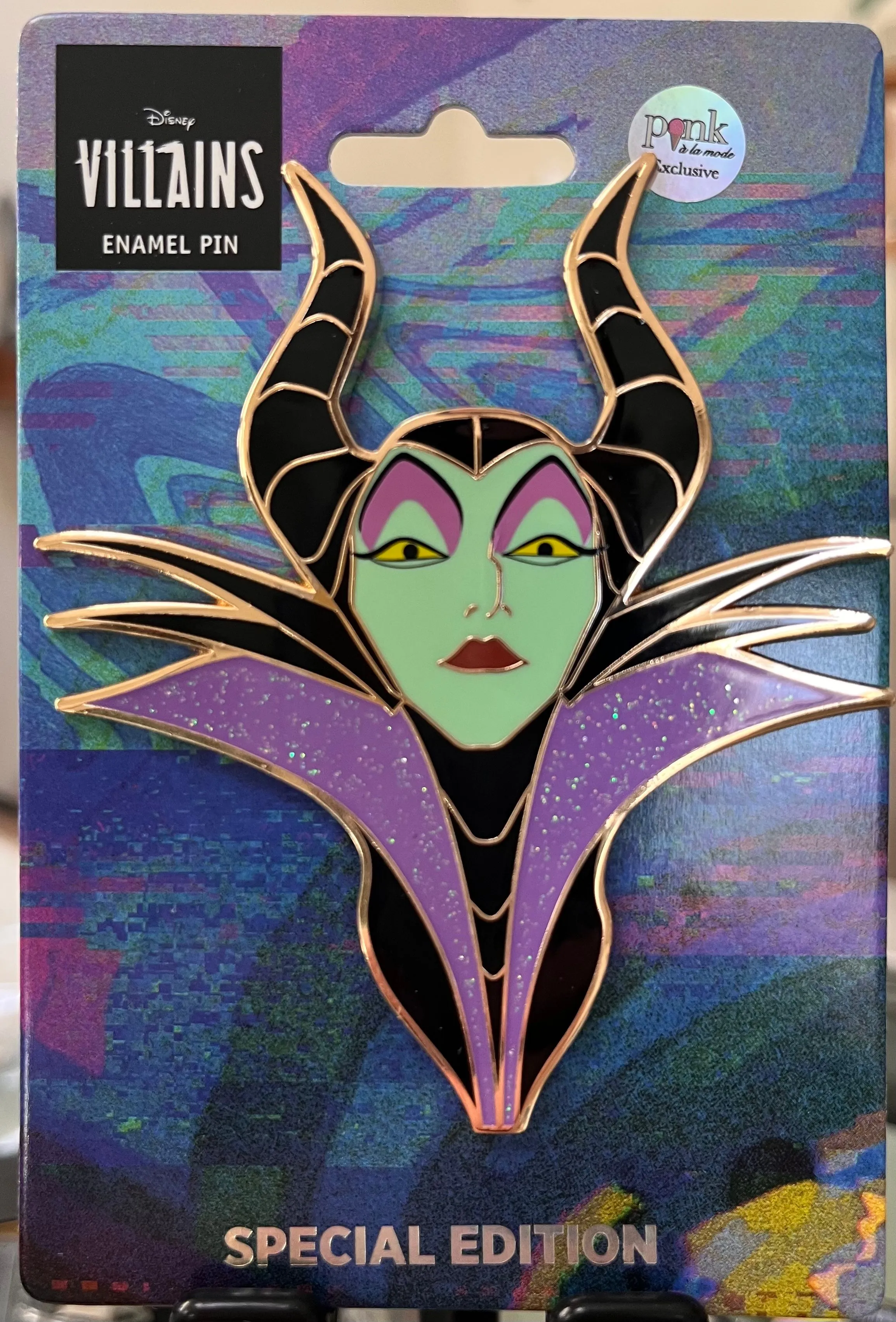 Product image for Disney Pink A La Mode PALM Pin Maleficent Head A Sleeping Beauty Glitter LE300