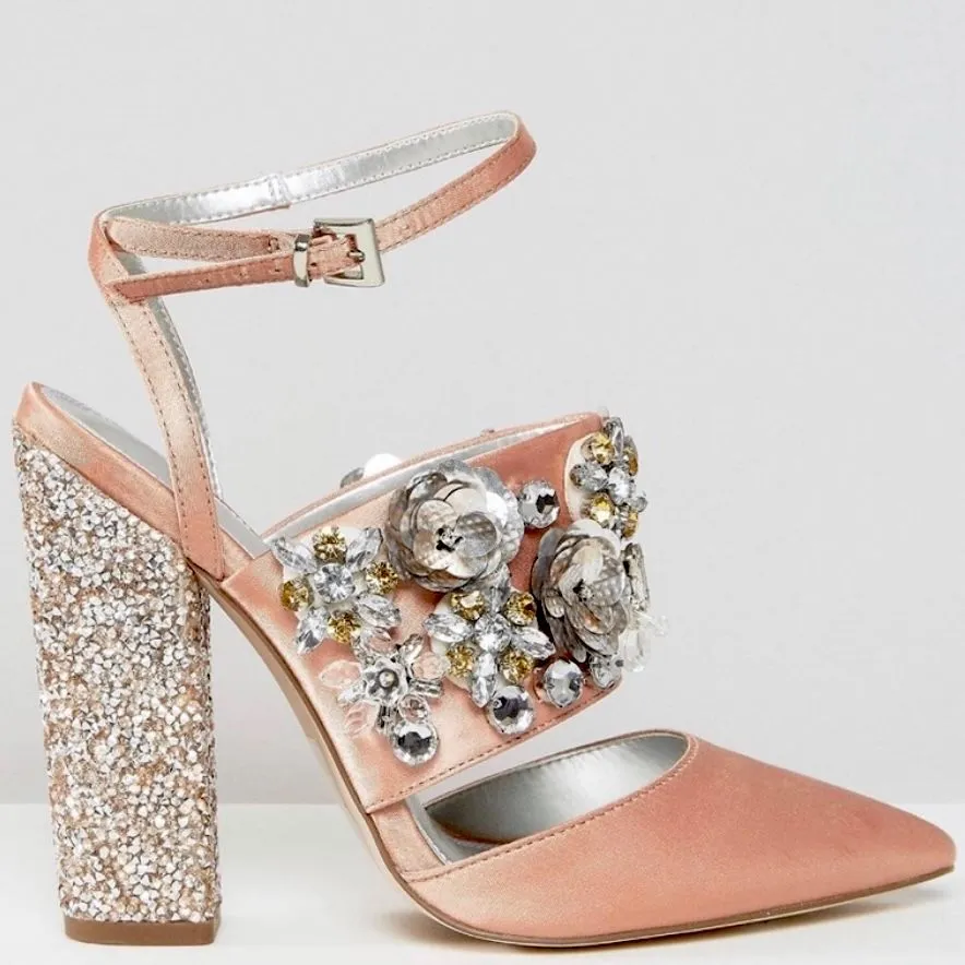Product image for Asos satin embellished bridal pointed toe block heels Size 5