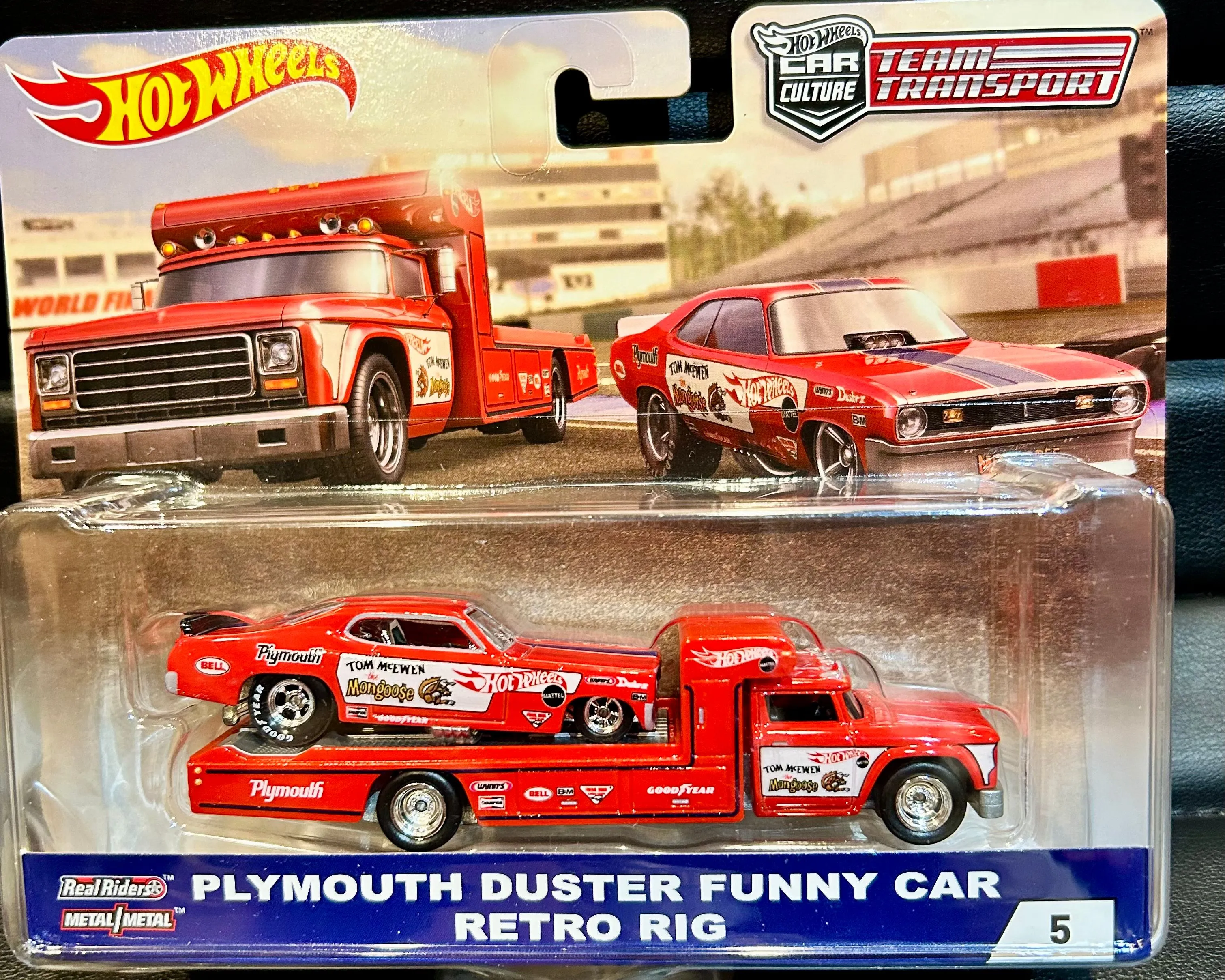 Product image for Hot Wheels Car Culture Team Transport Plymouth Duster Mongoose F/C Retro Rig #5