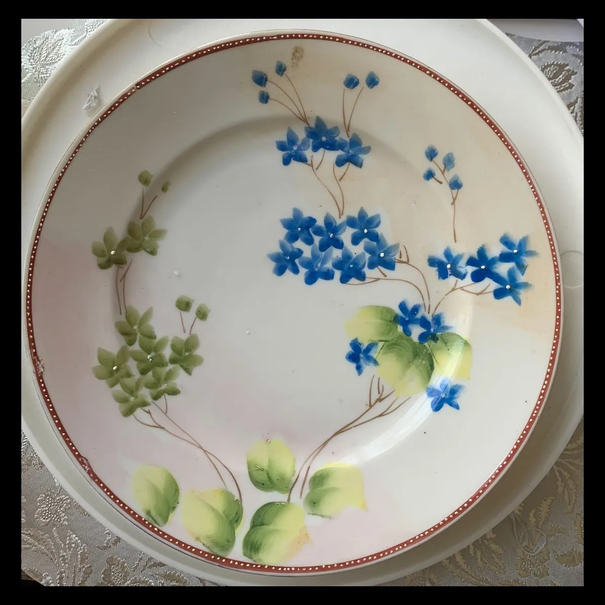 Product image for 1192 Vintage Nippon 8.5" blue/green/yellow Floral Plate Hand Painted Marked The JonRoth Studios