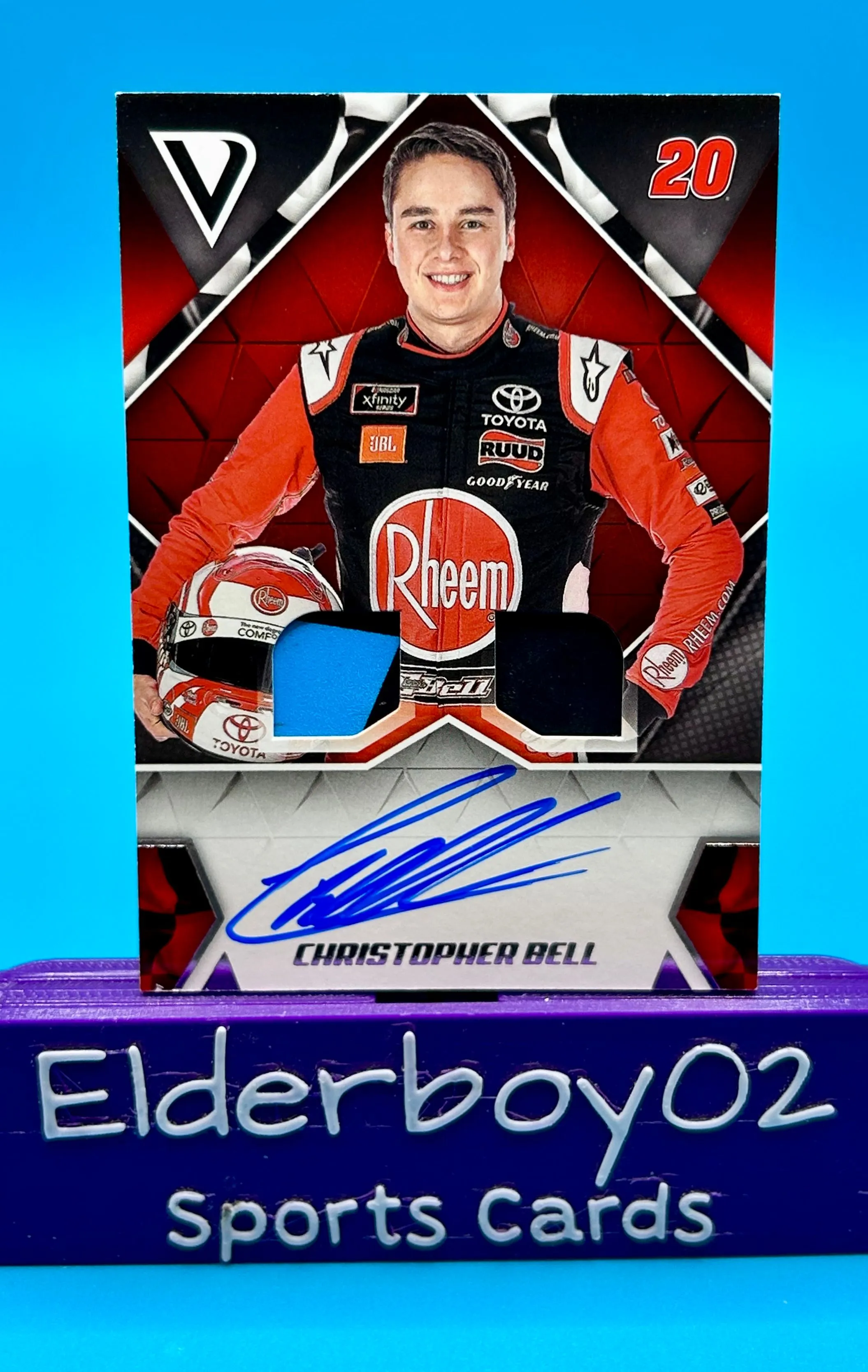 Product image for Christopher Bell Auto Sheet Metal Tire Dual Signature Swatches 2019 Panini Victory Lane Racing