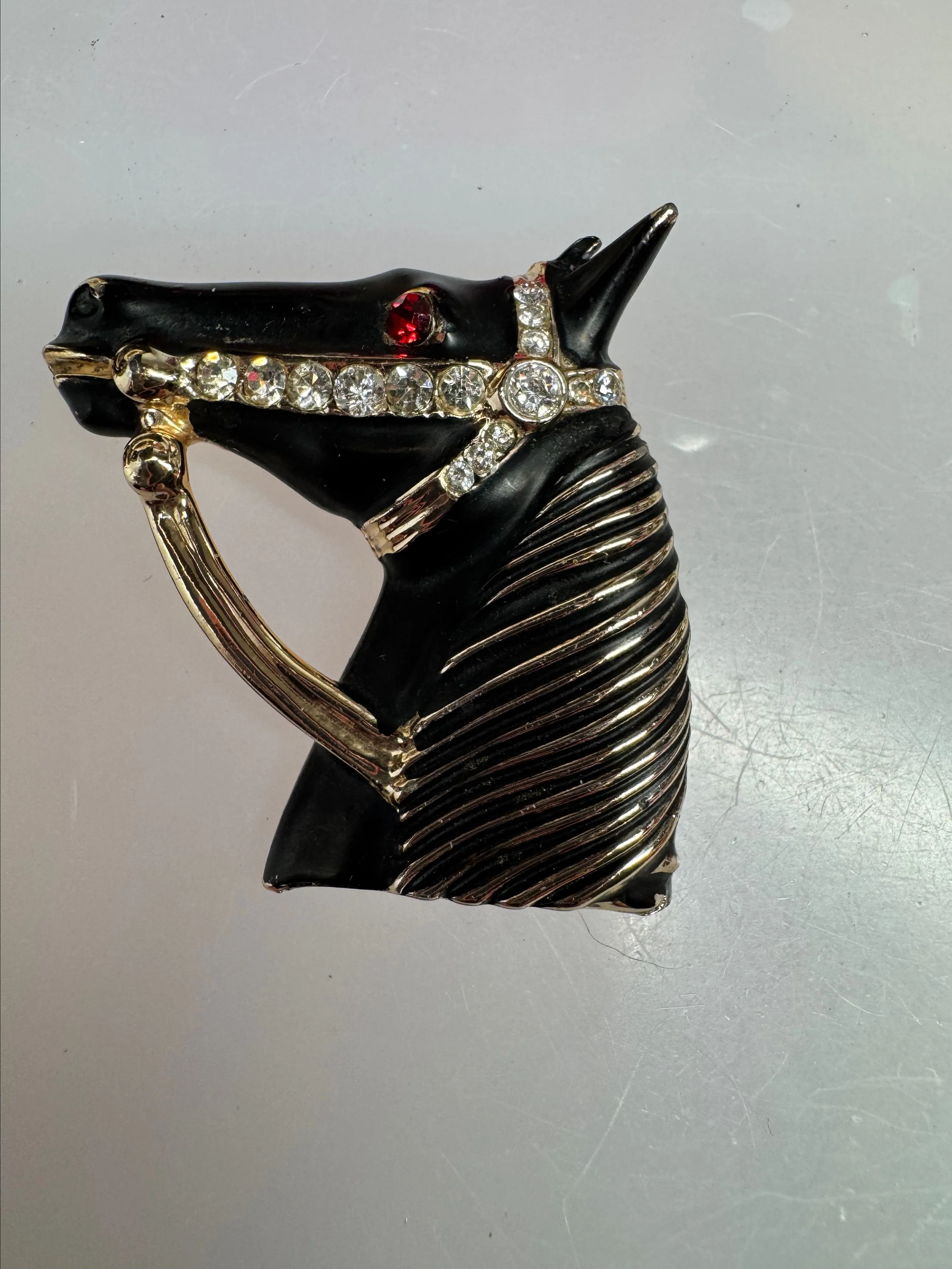 Product image for Horse head, black tone and rhinestone