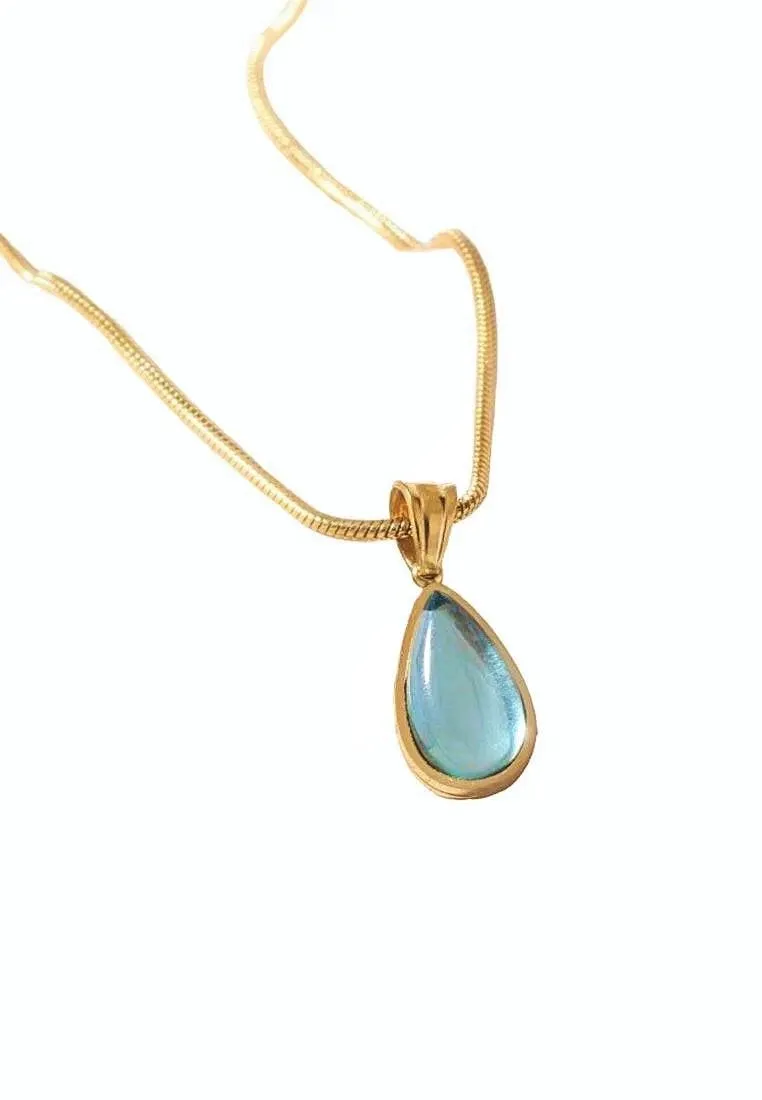 Product image for 18k Gold Plated Blue Resin Vintage Tear Drop Necklace By North Jewelry