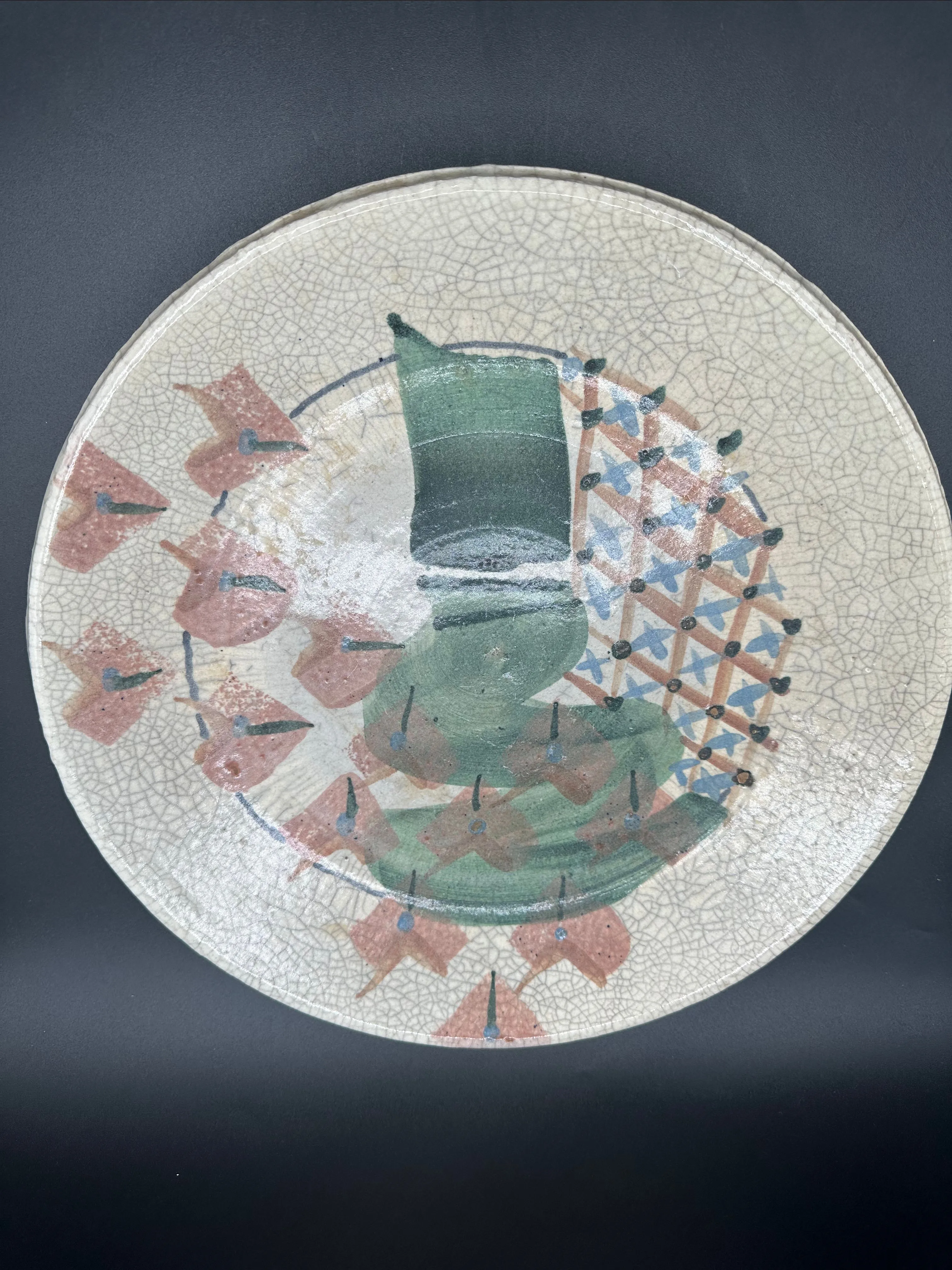 Product image for Raku Pottery Art Studio Plate 12" Signed Robrecht Abstract